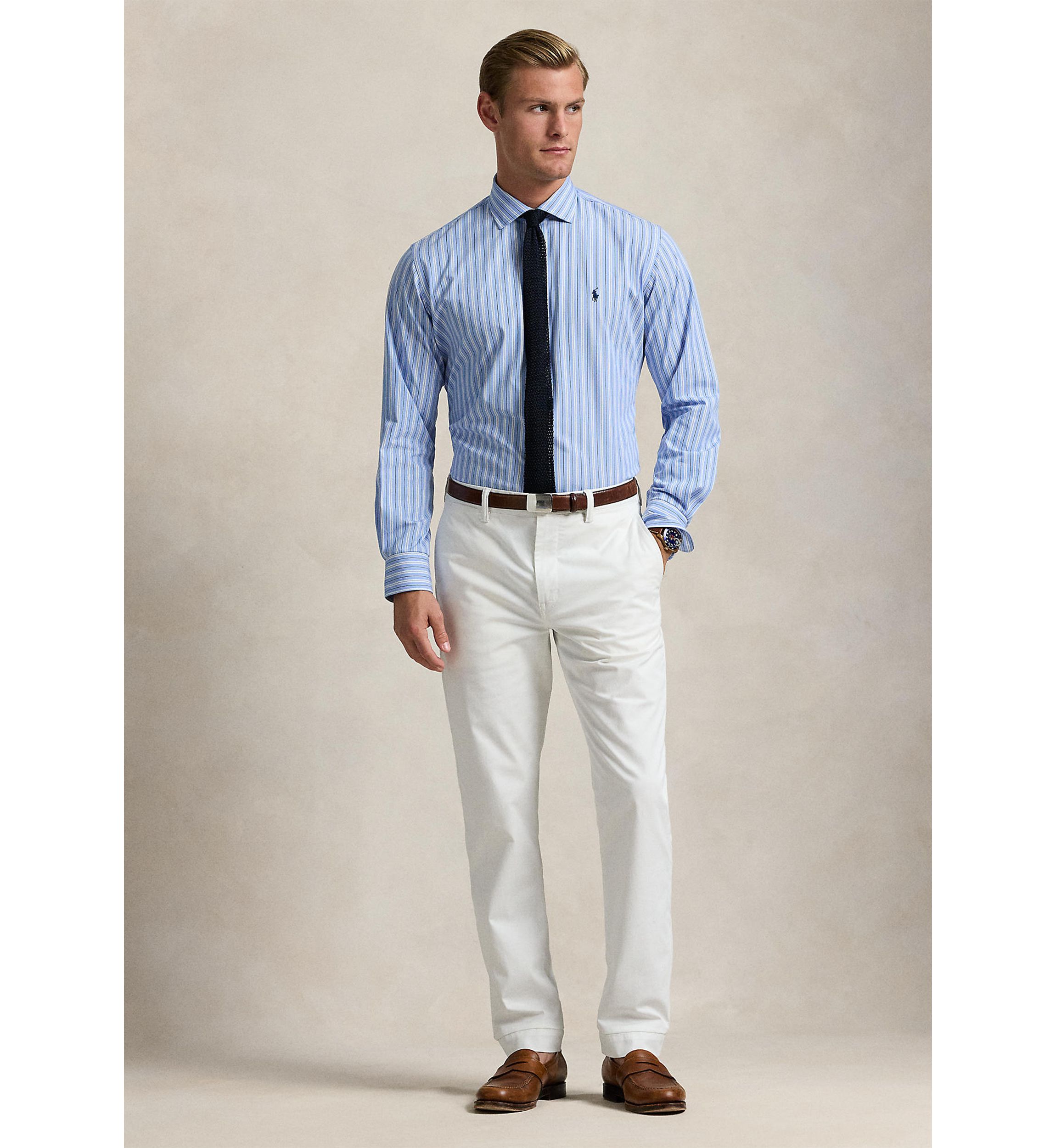 Classic Fit Striped Stretch Poplin Shirt