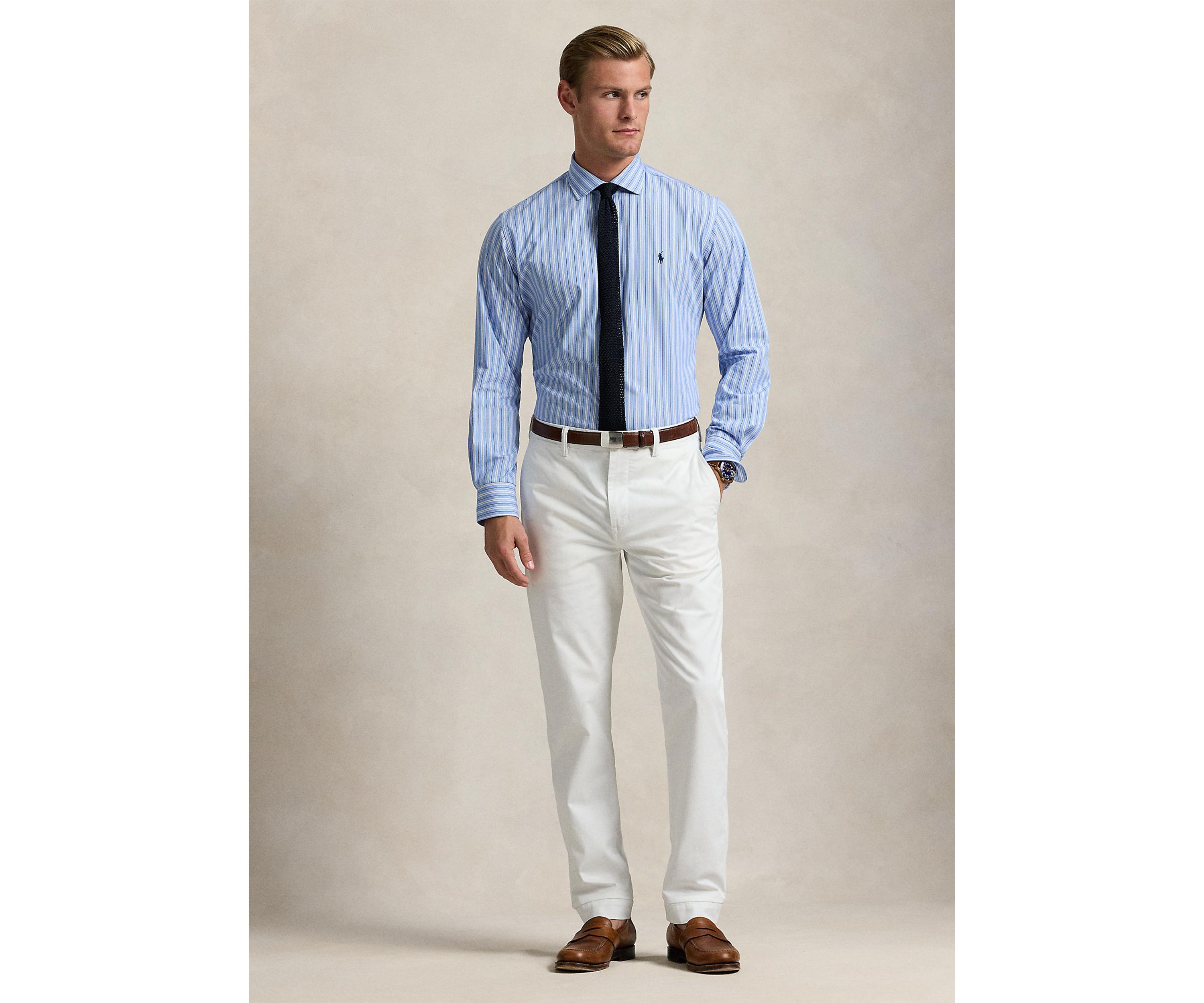 Classic Fit Striped Stretch Poplin Shirt