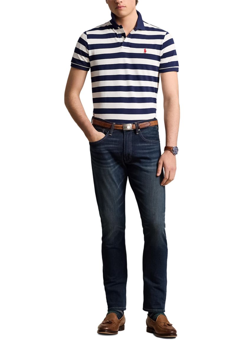 Classic Fit Striped Mesh Polo Shirt