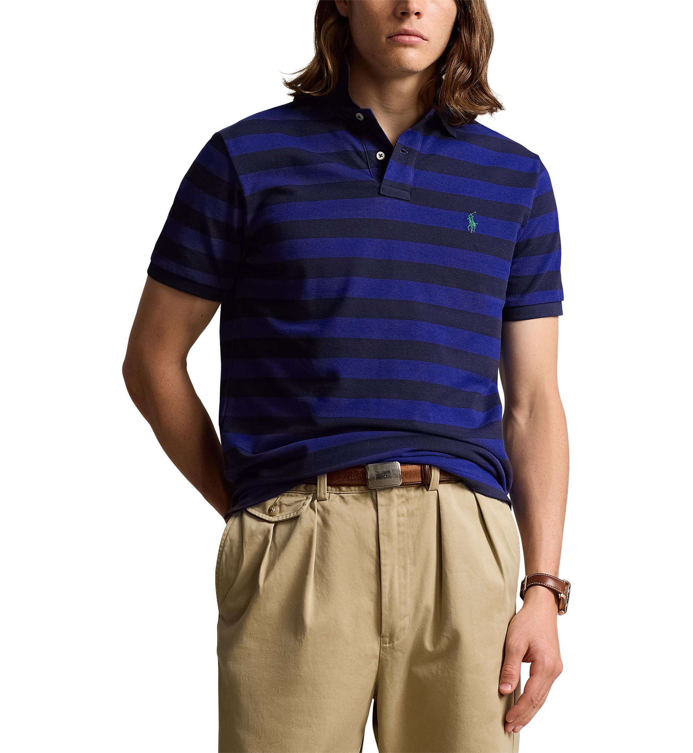 Classic Fit Striped Mesh Polo Shirt