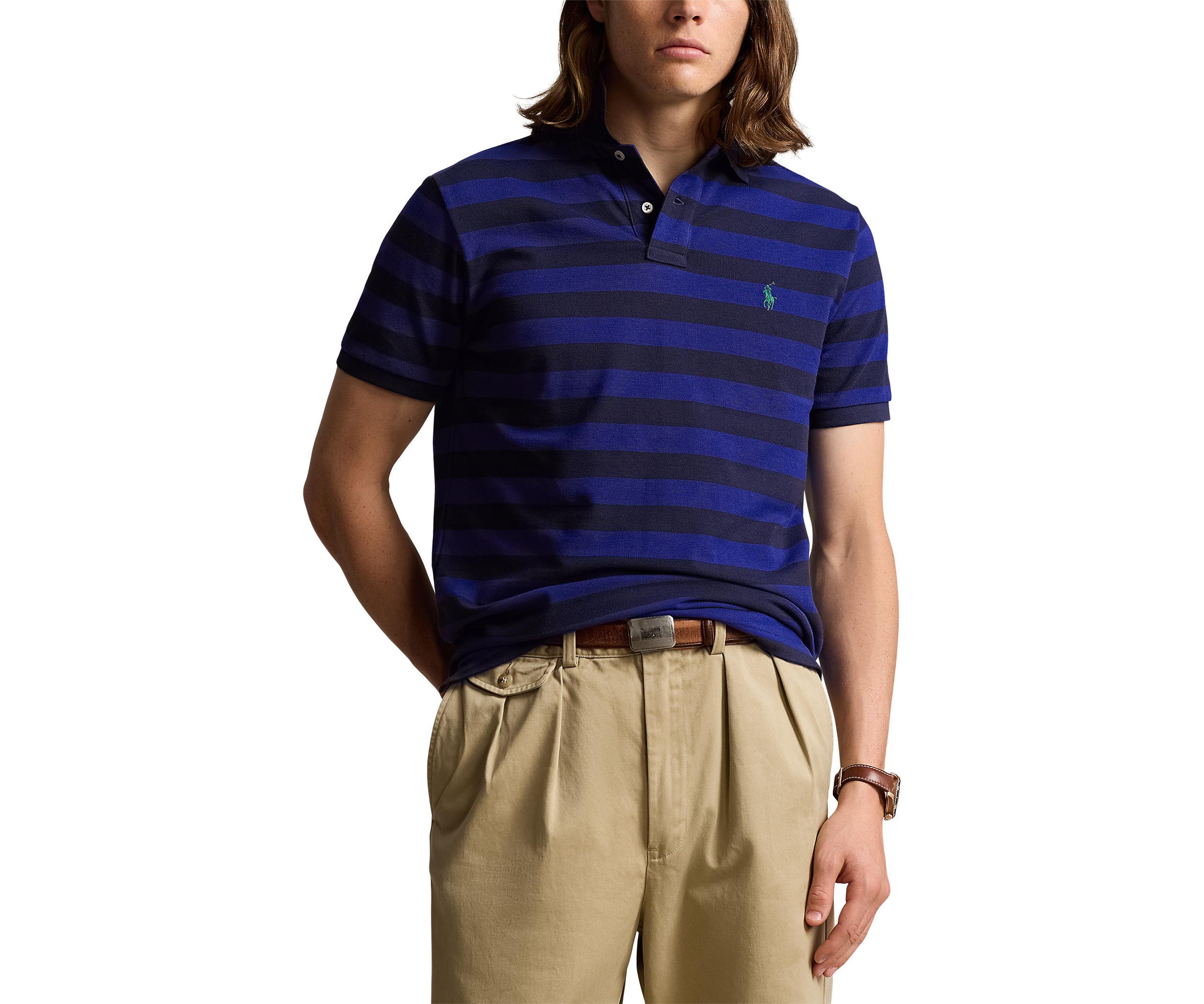 Classic Fit Striped Mesh Polo Shirt