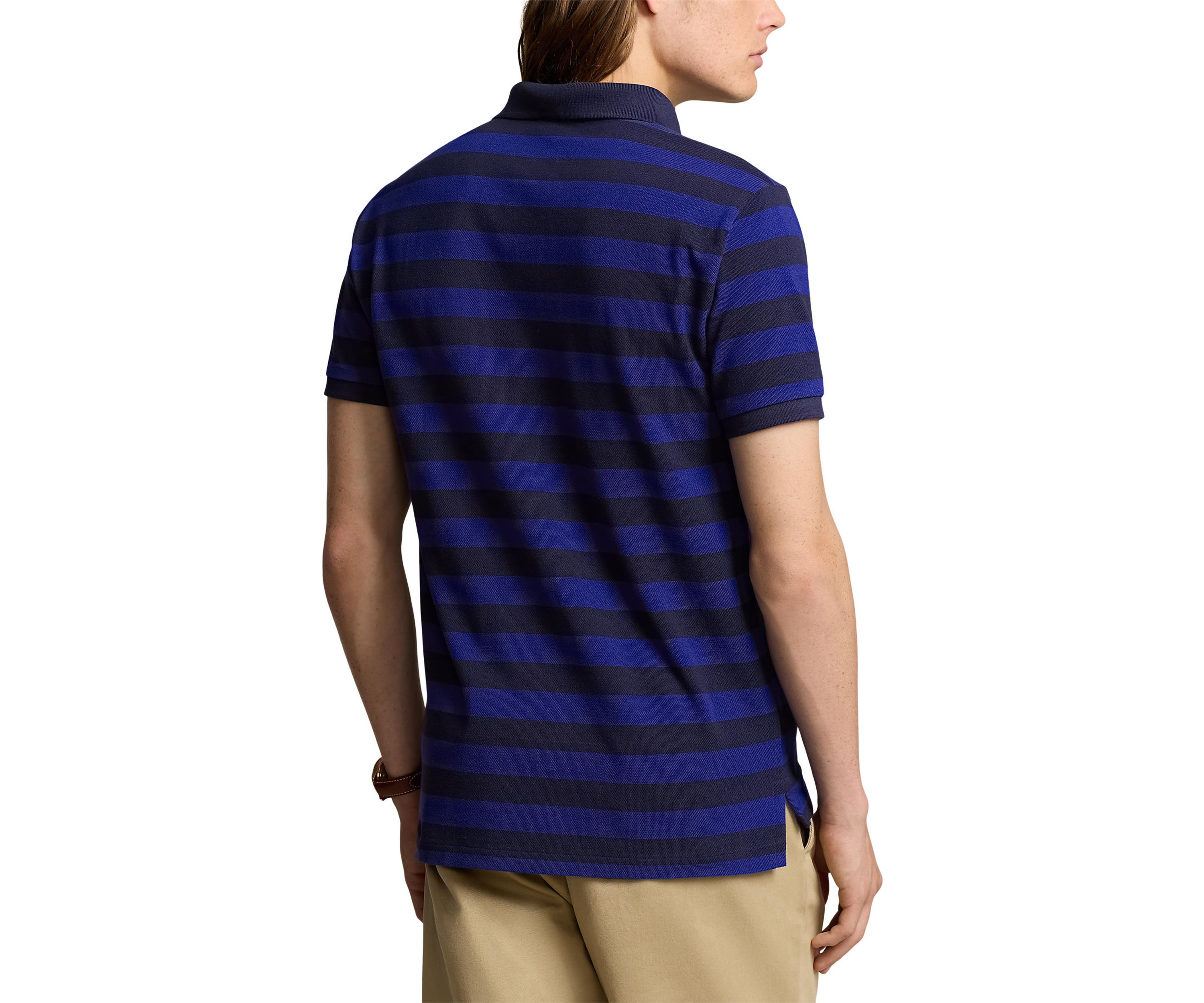 Classic Fit Striped Mesh Polo Shirt