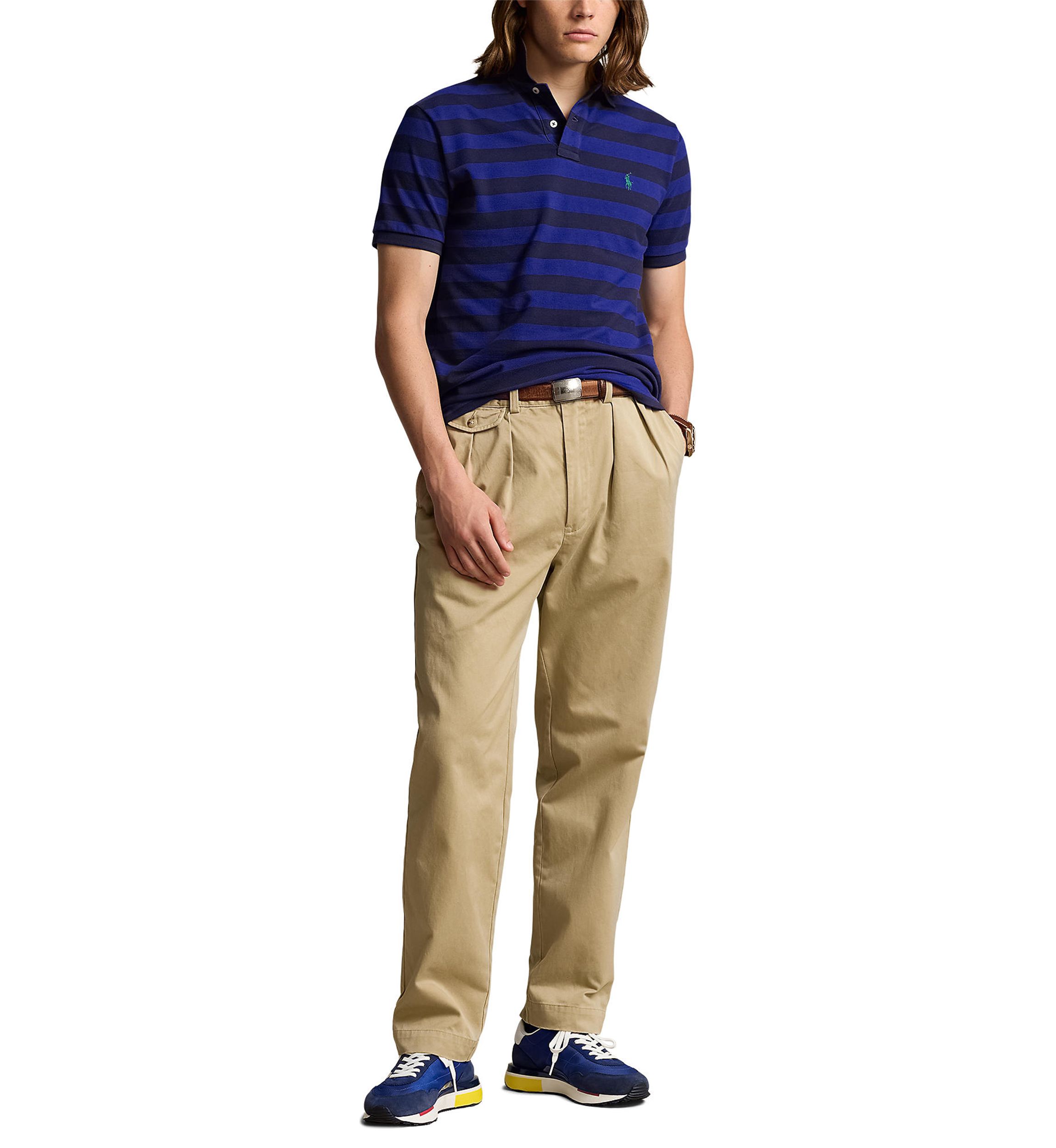 Classic Fit Striped Mesh Polo Shirt
