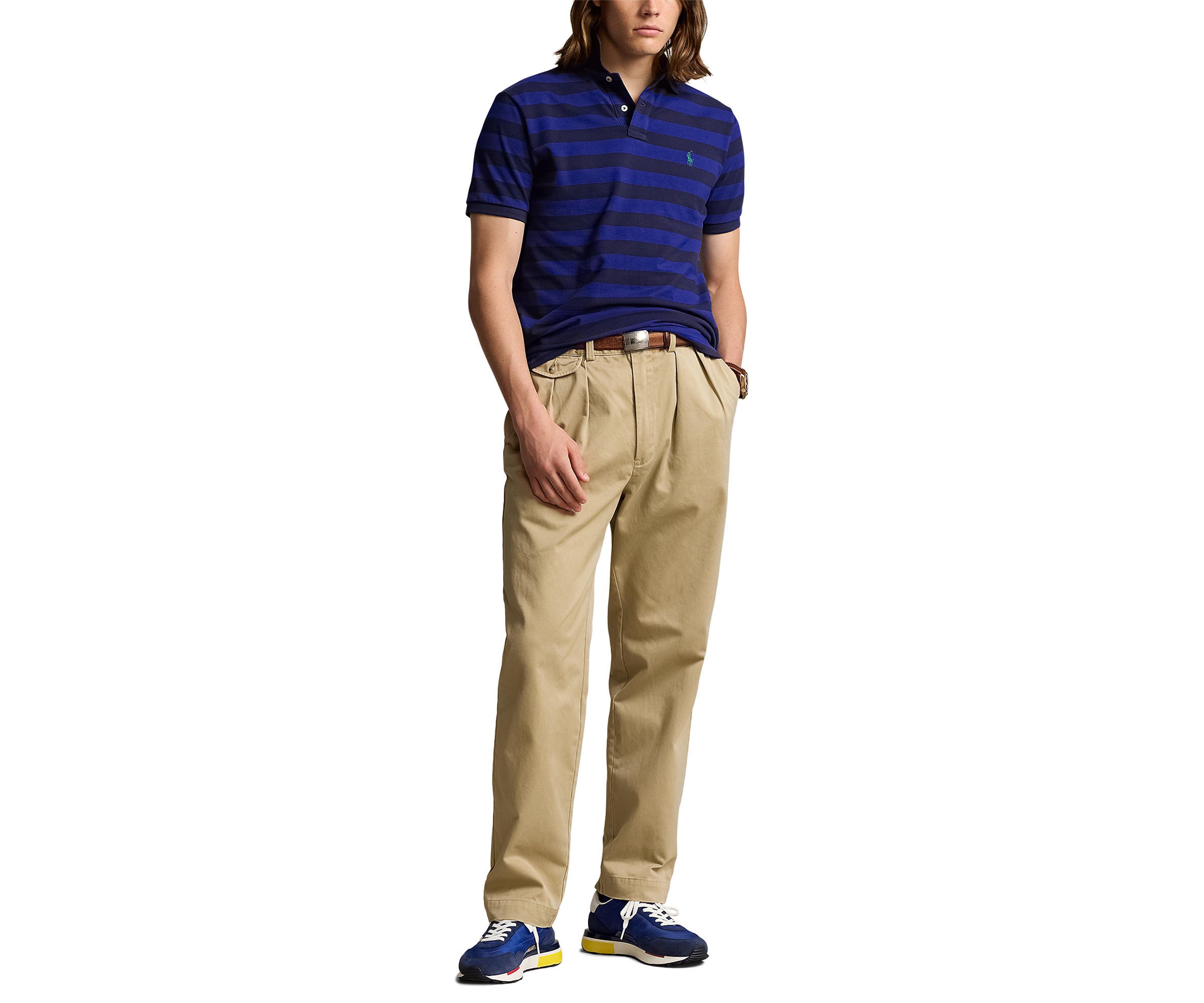 Classic Fit Striped Mesh Polo Shirt