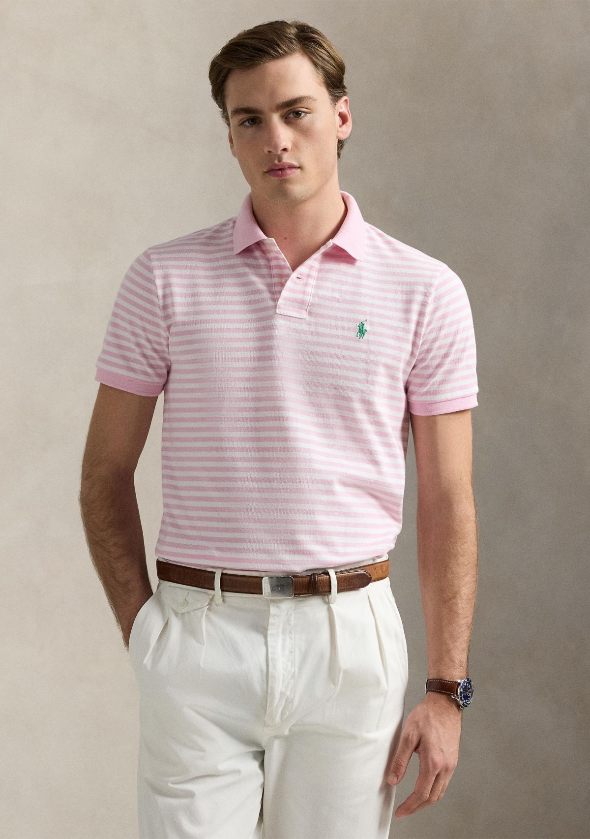 Classic Fit Striped Mesh Polo Shirt