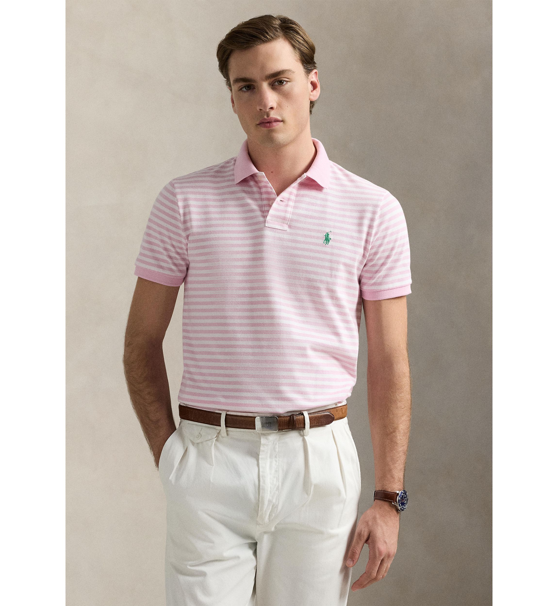 Classic Fit Striped Mesh Polo Shirt