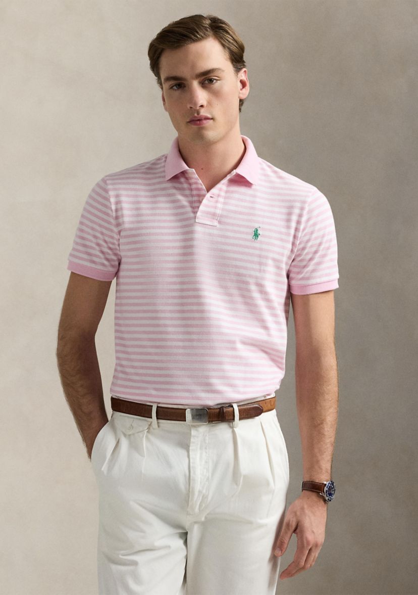 Classic Fit Striped Mesh Polo Shirt