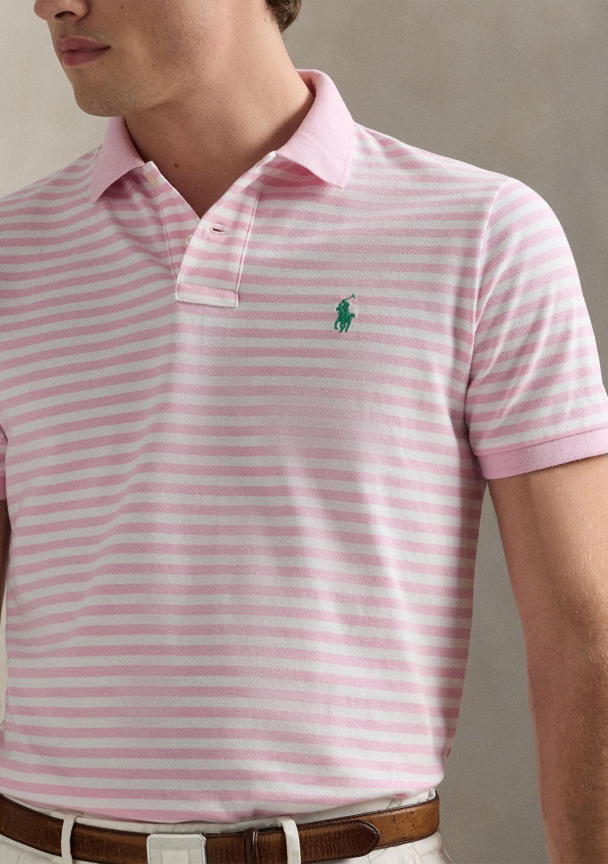 Classic Fit Striped Mesh Polo Shirt