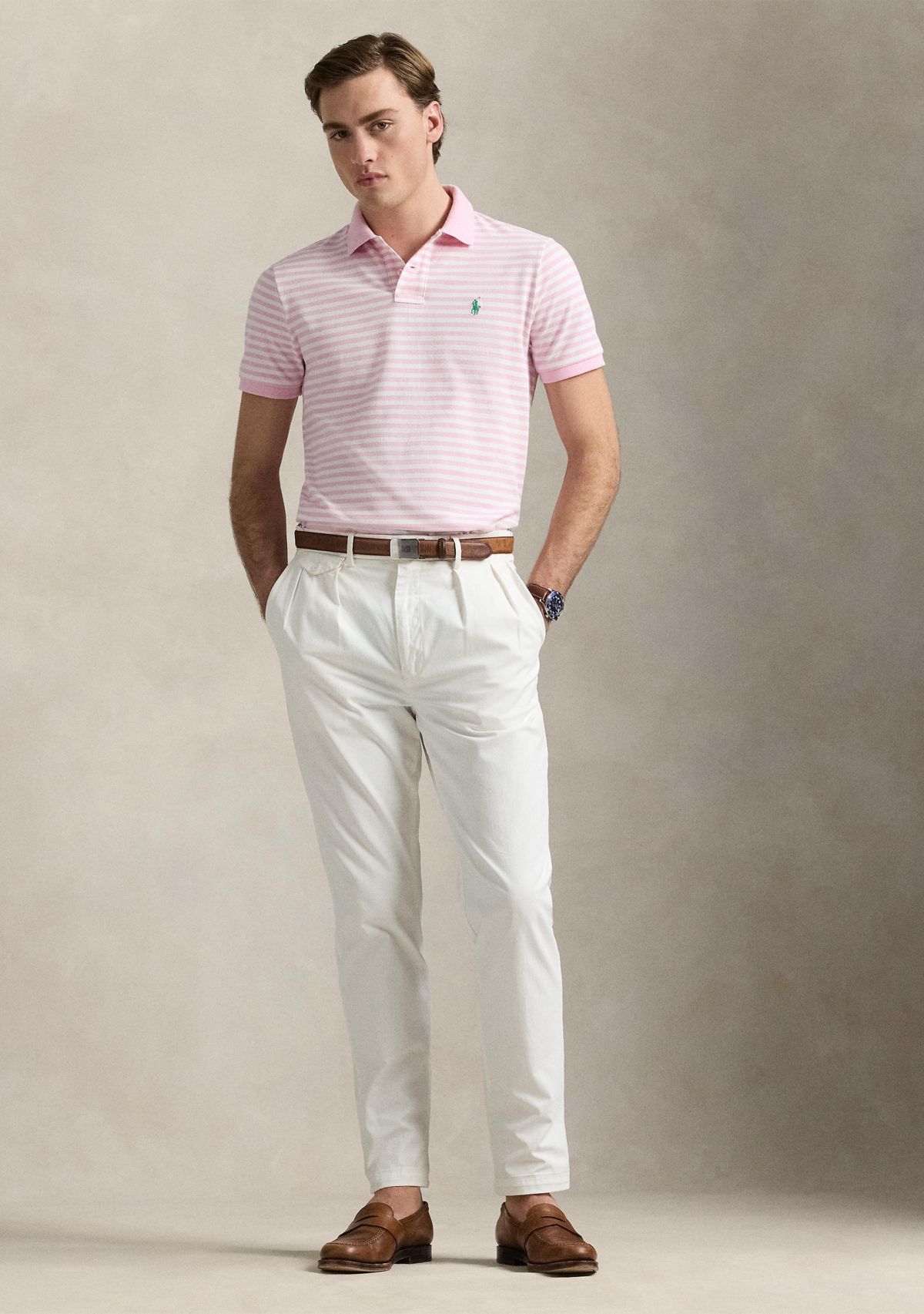 Classic Fit Striped Mesh Polo Shirt