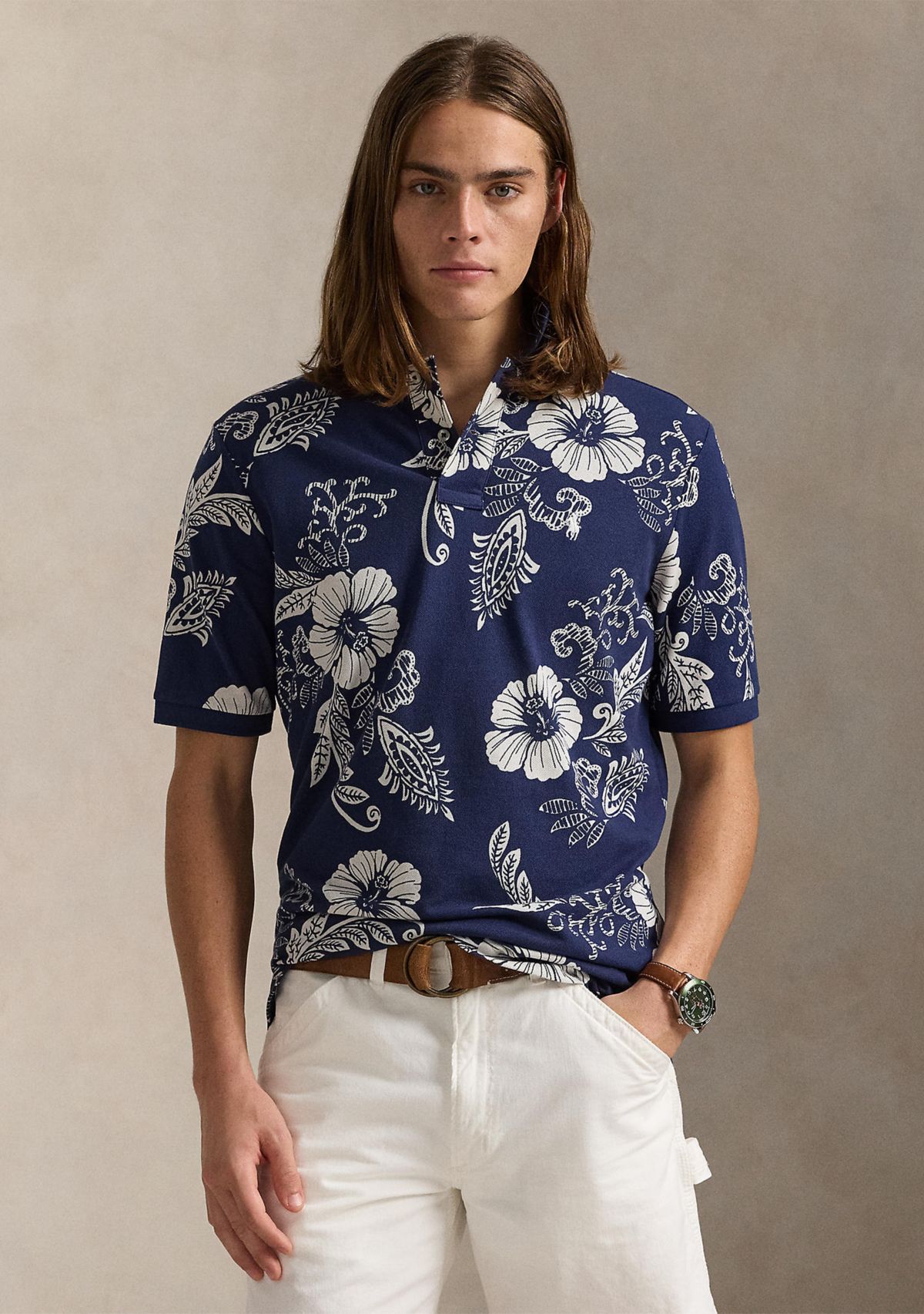Classic Fit Hibiscus Mesh Polo Shirt