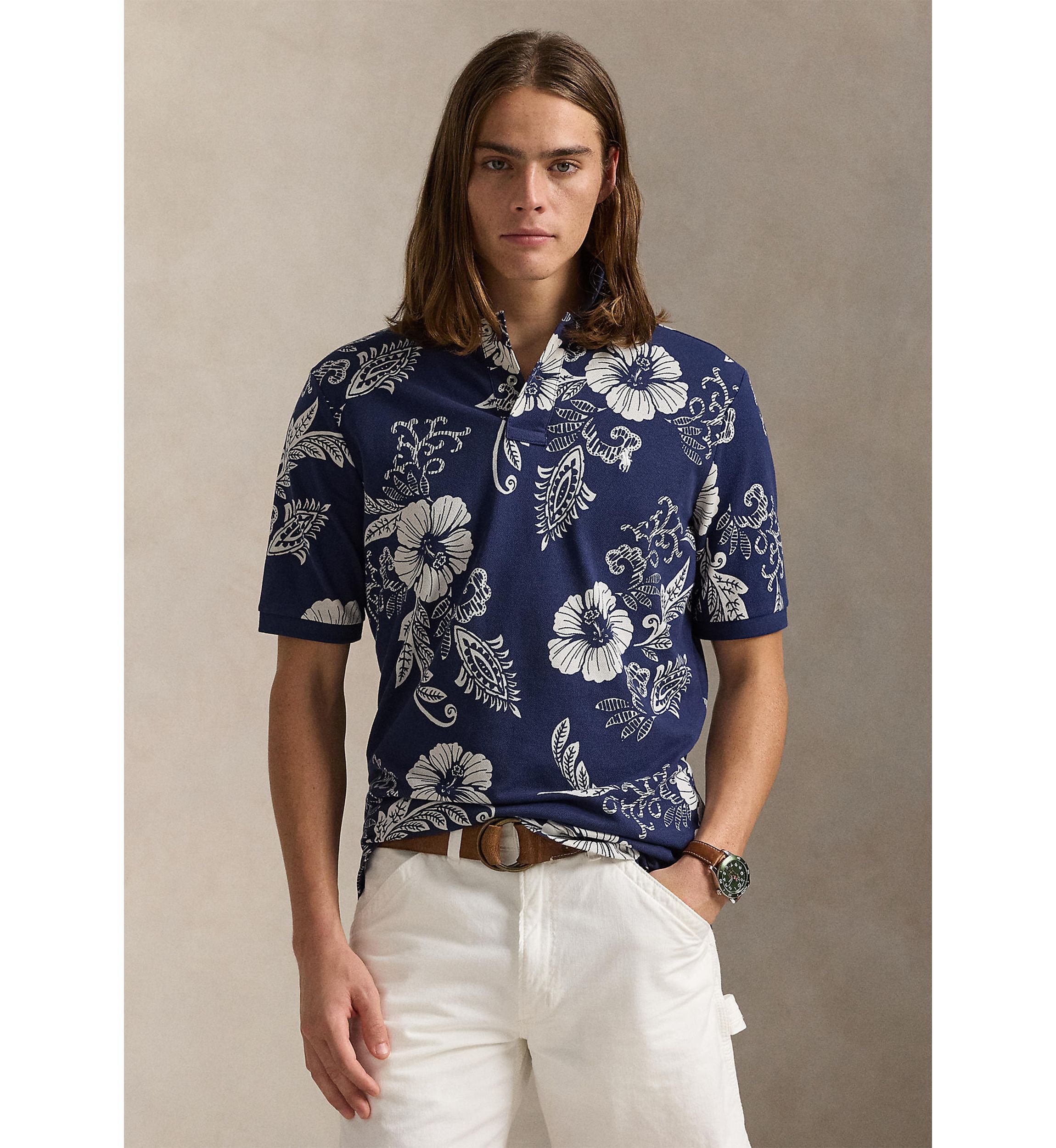 Classic Fit Hibiscus Mesh Polo Shirt