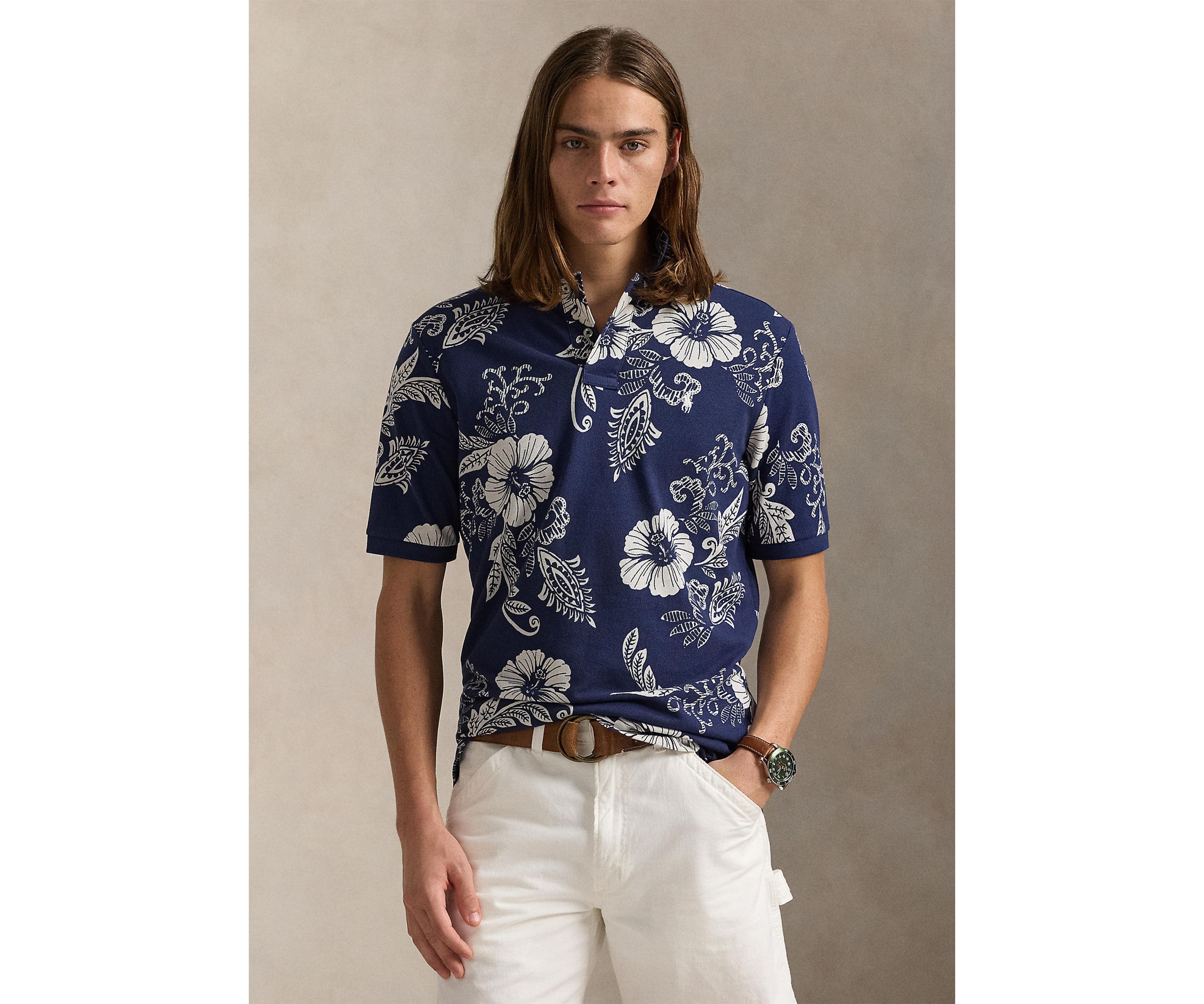 Classic Fit Hibiscus Mesh Polo Shirt