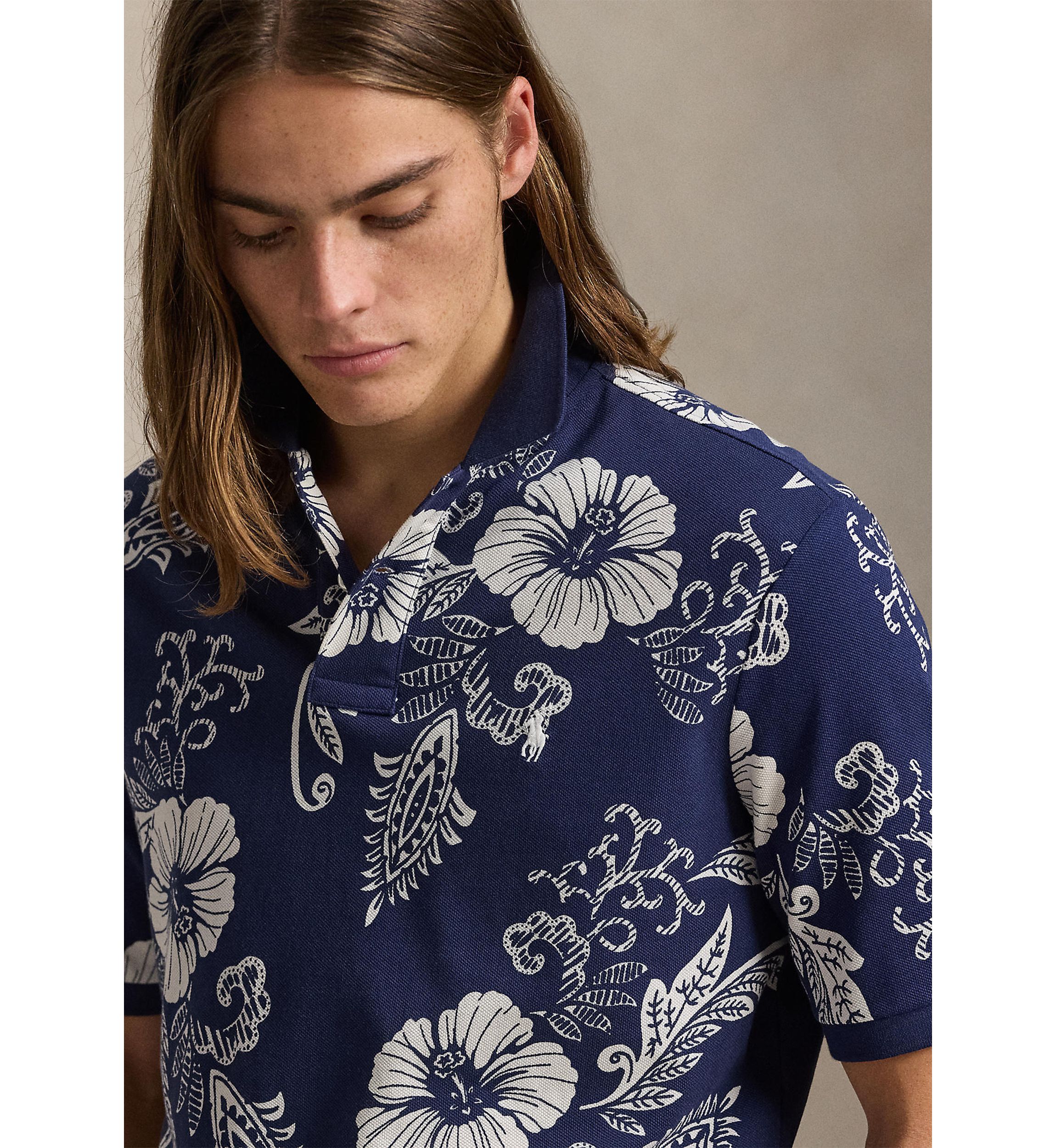 Classic Fit Hibiscus Mesh Polo Shirt