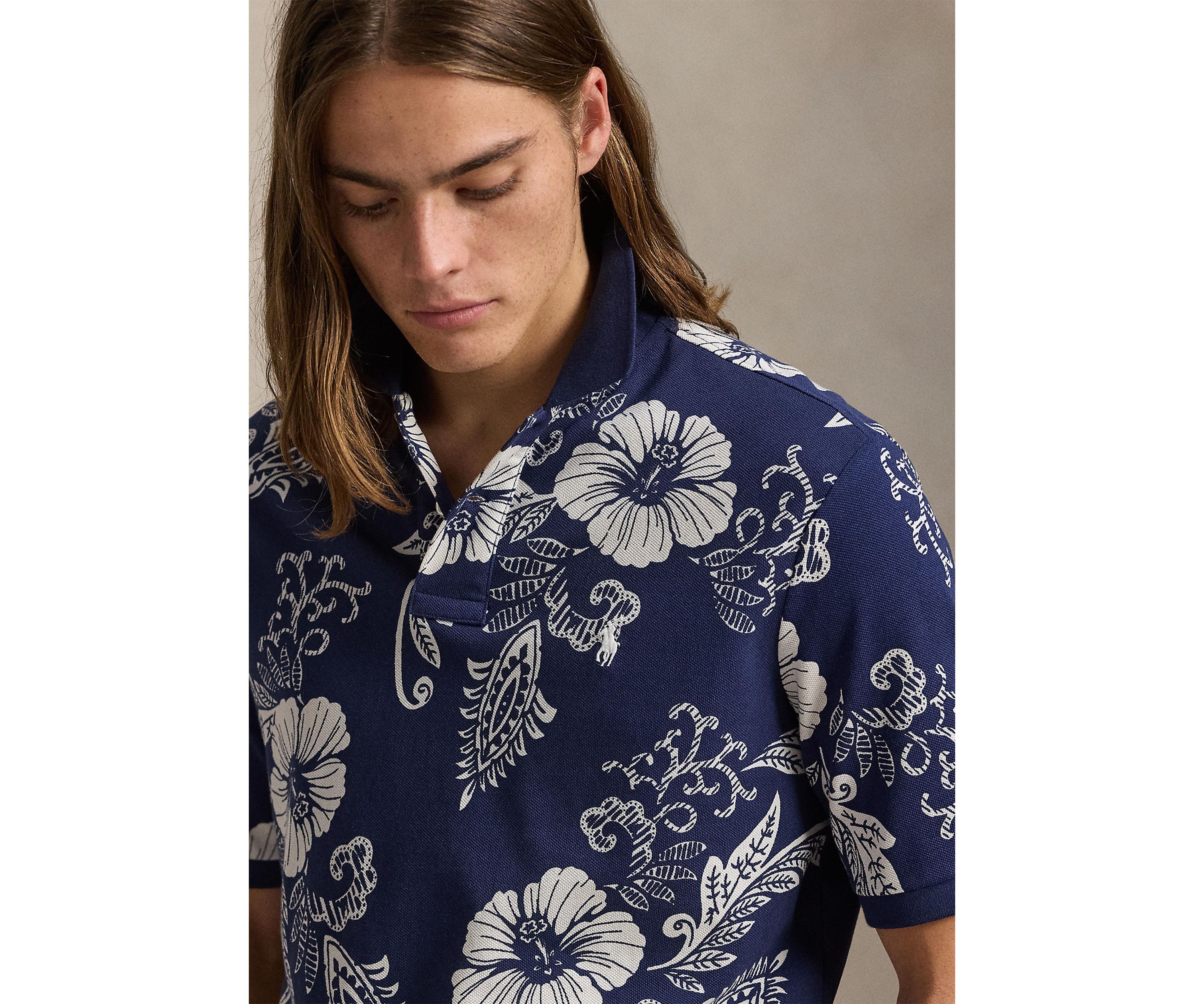Classic Fit Hibiscus Mesh Polo Shirt