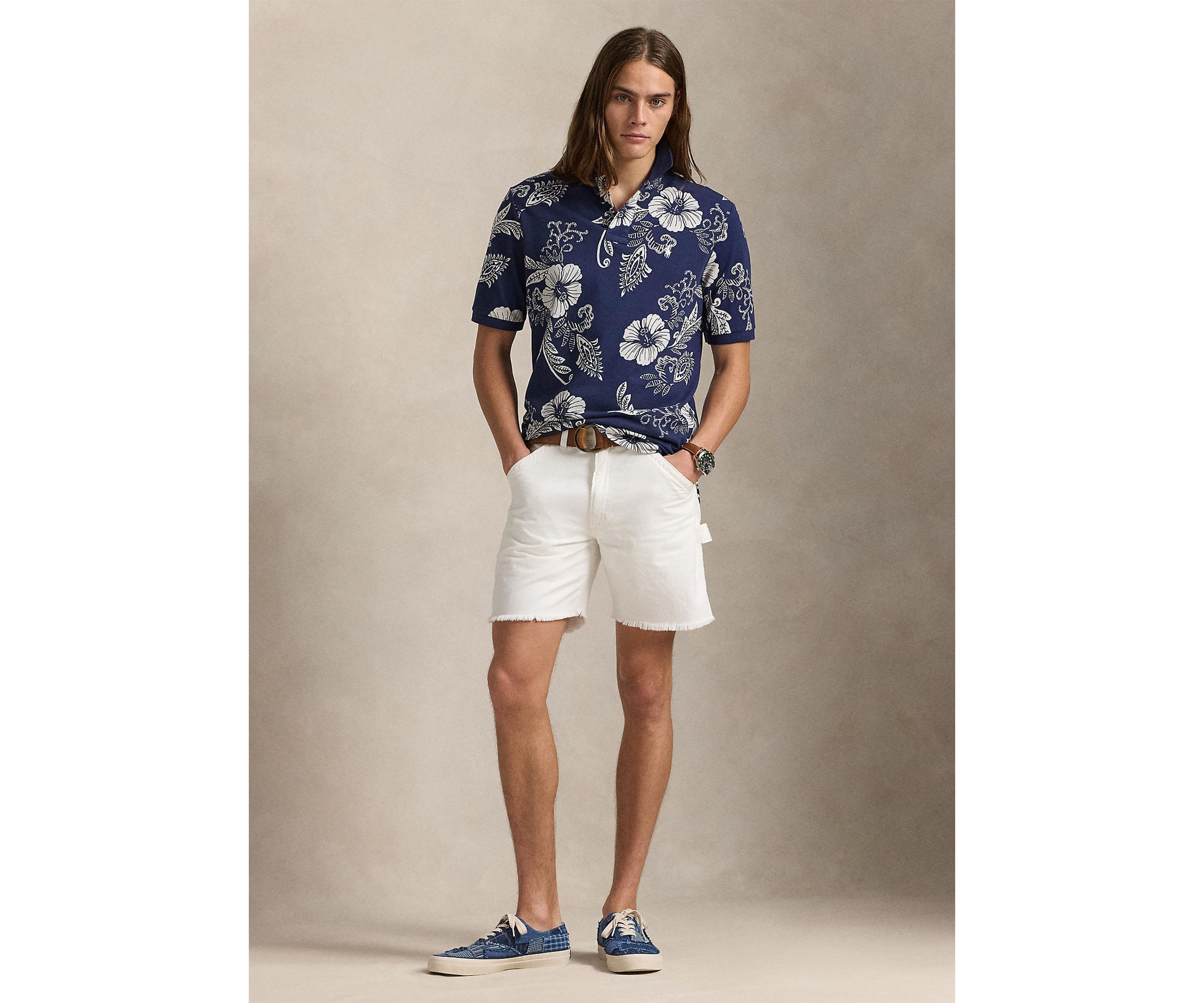 Classic Fit Hibiscus Mesh Polo Shirt