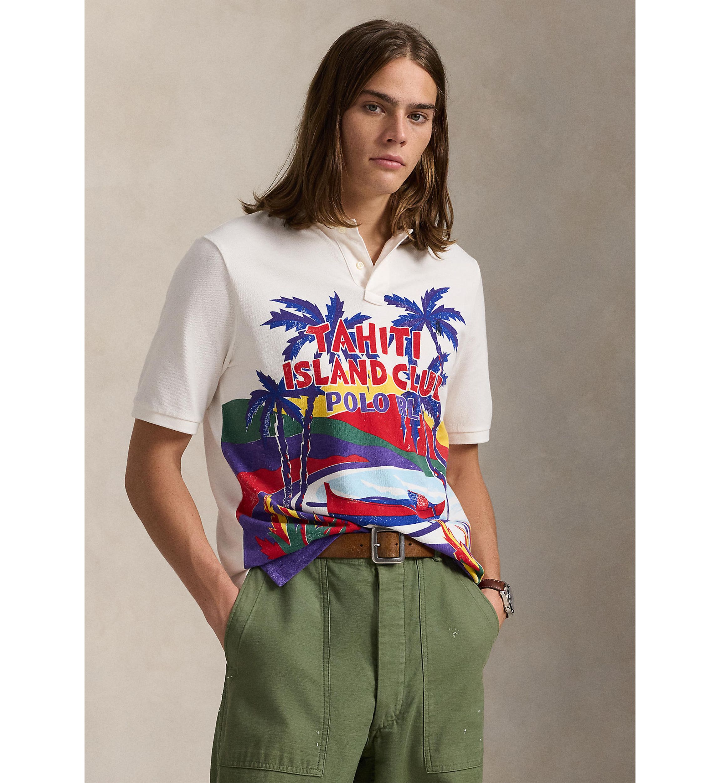 Classic Fit Mesh Graphic Polo Shirt