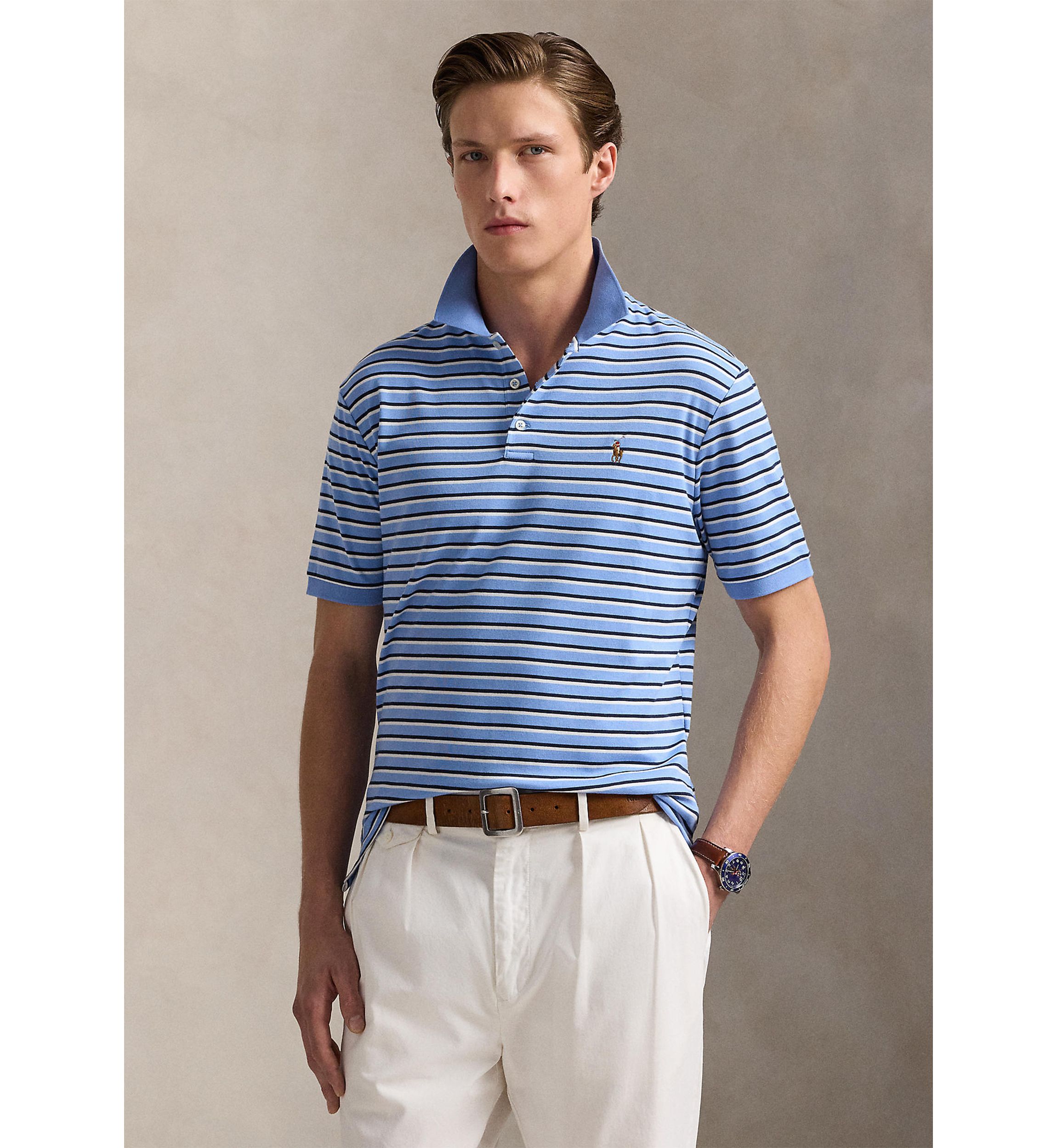 Classic Fit Striped Soft Cotton Polo Shirt