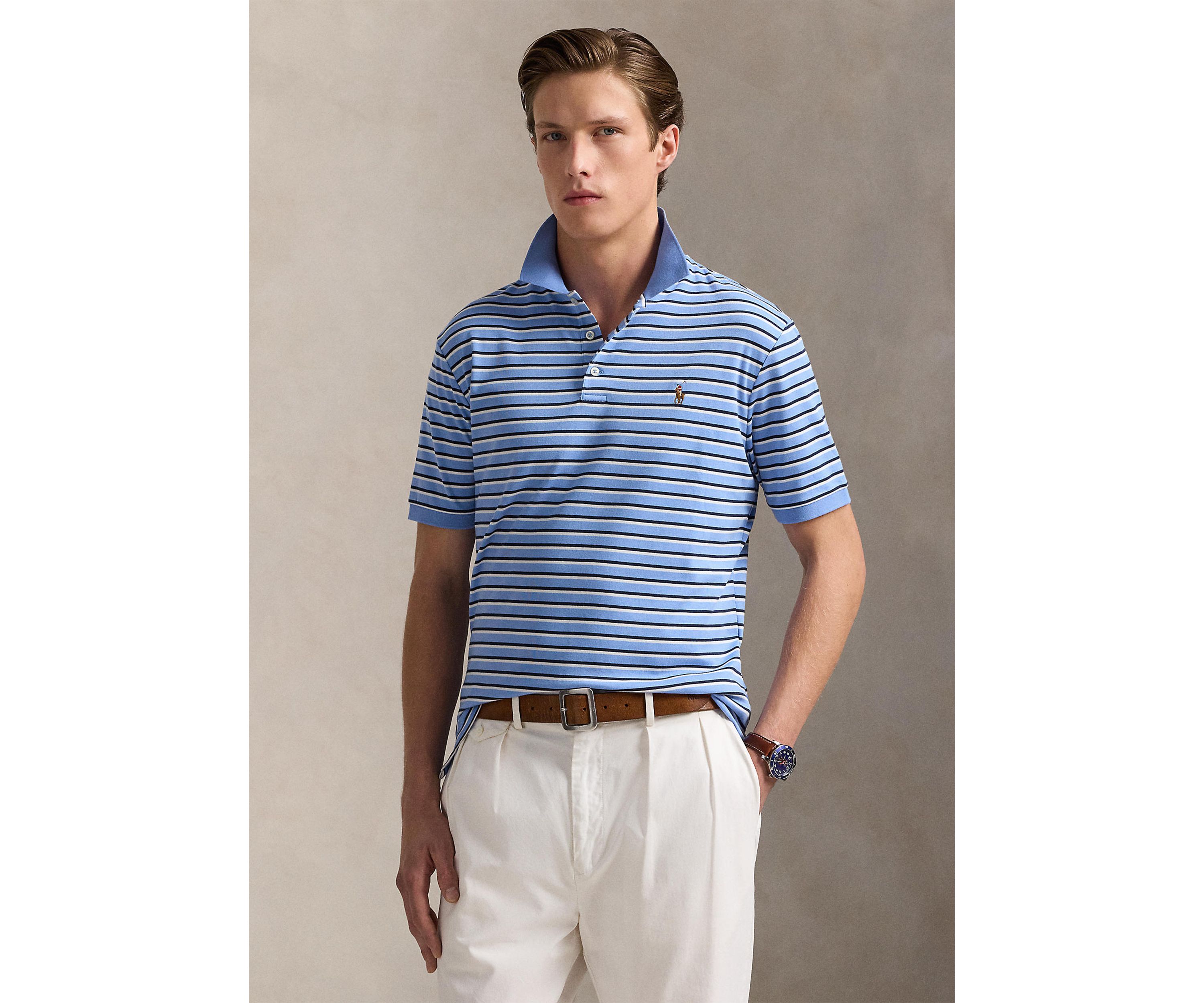 Classic Fit Striped Soft Cotton Polo Shirt