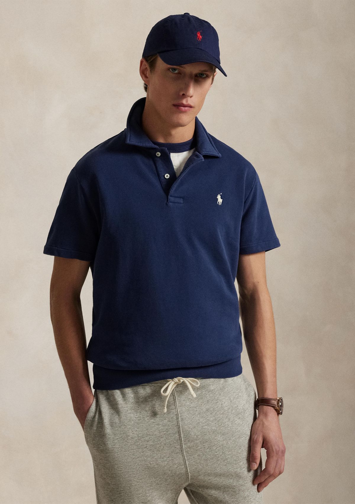 Loopback Fleece Polo Collar Short Sleeve Sweatshirt