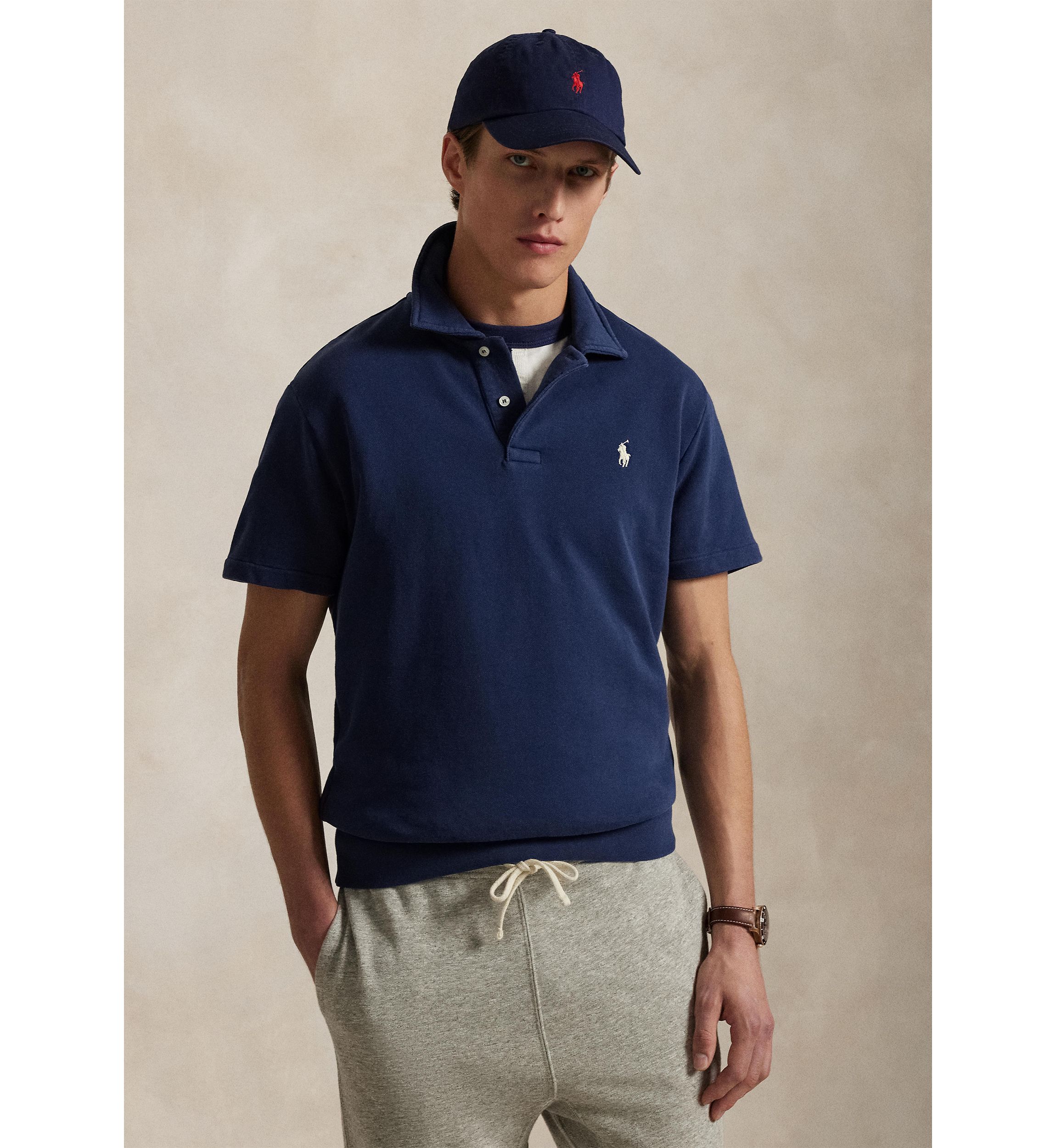 Loopback Fleece Polo Collar Short Sleeve Sweatshirt
