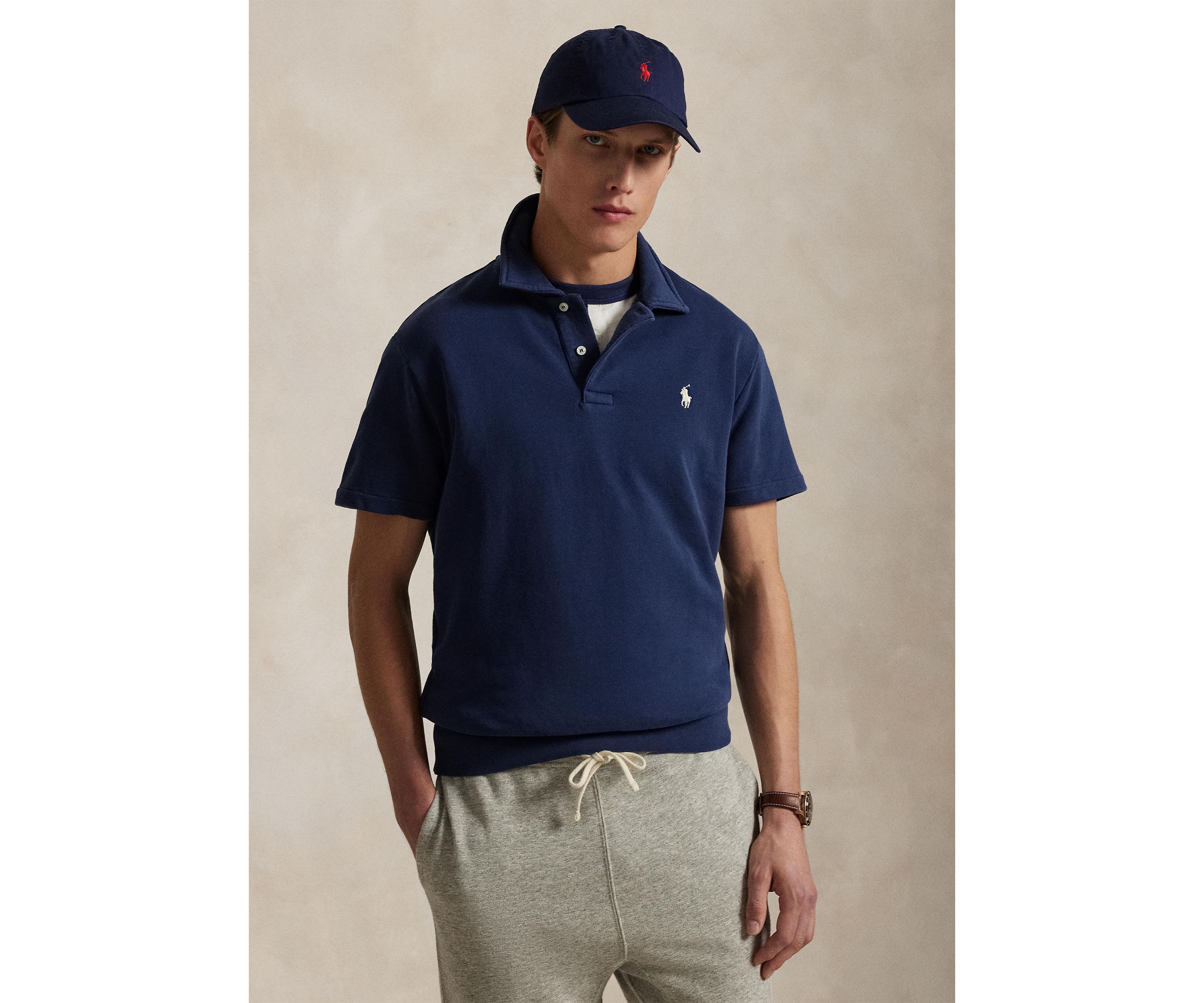 Loopback Fleece Polo Collar Short Sleeve Sweatshirt