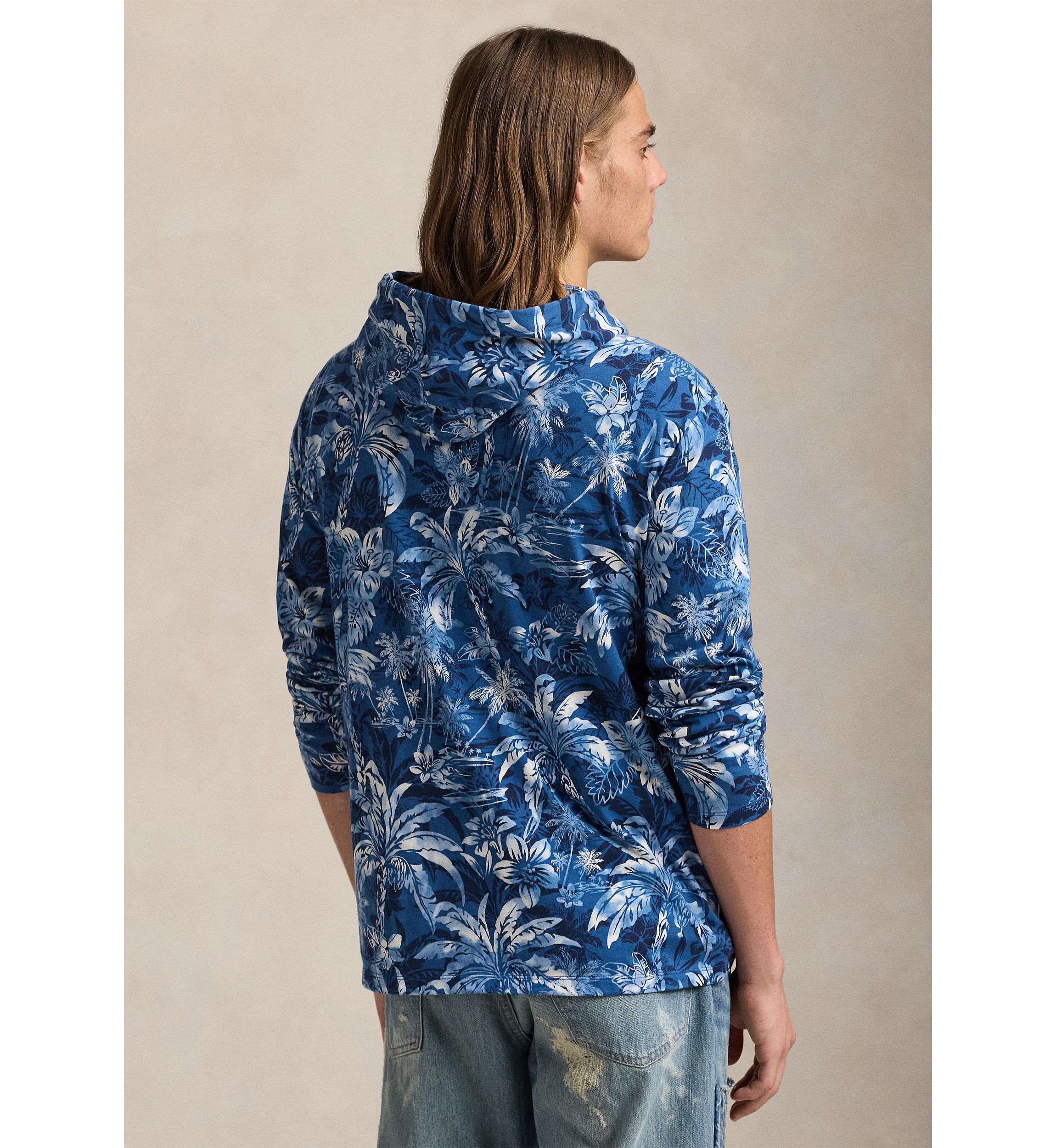Tropical-Print Jersey Hooded T-Shirt
