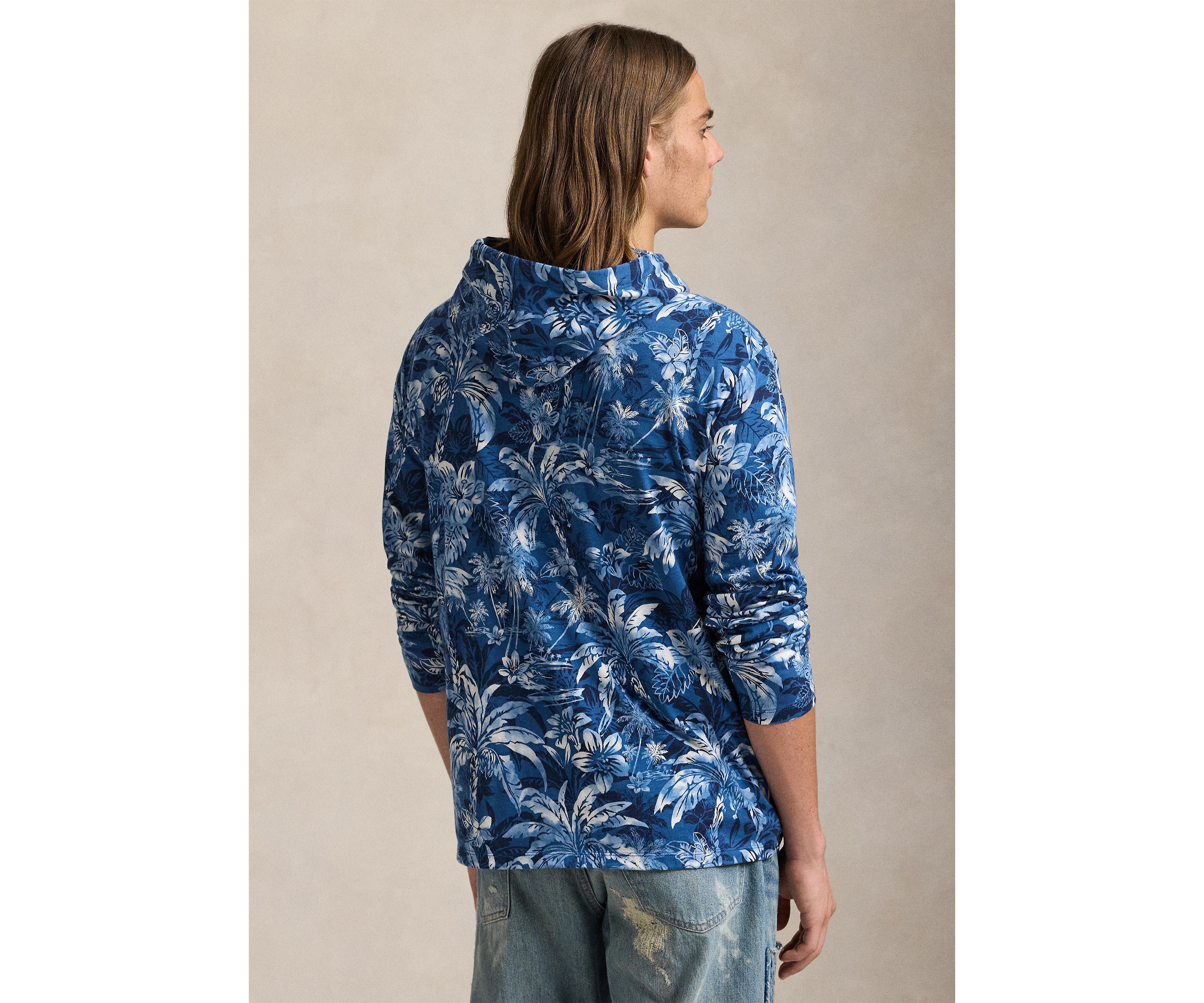 Tropical-Print Jersey Hooded T-Shirt