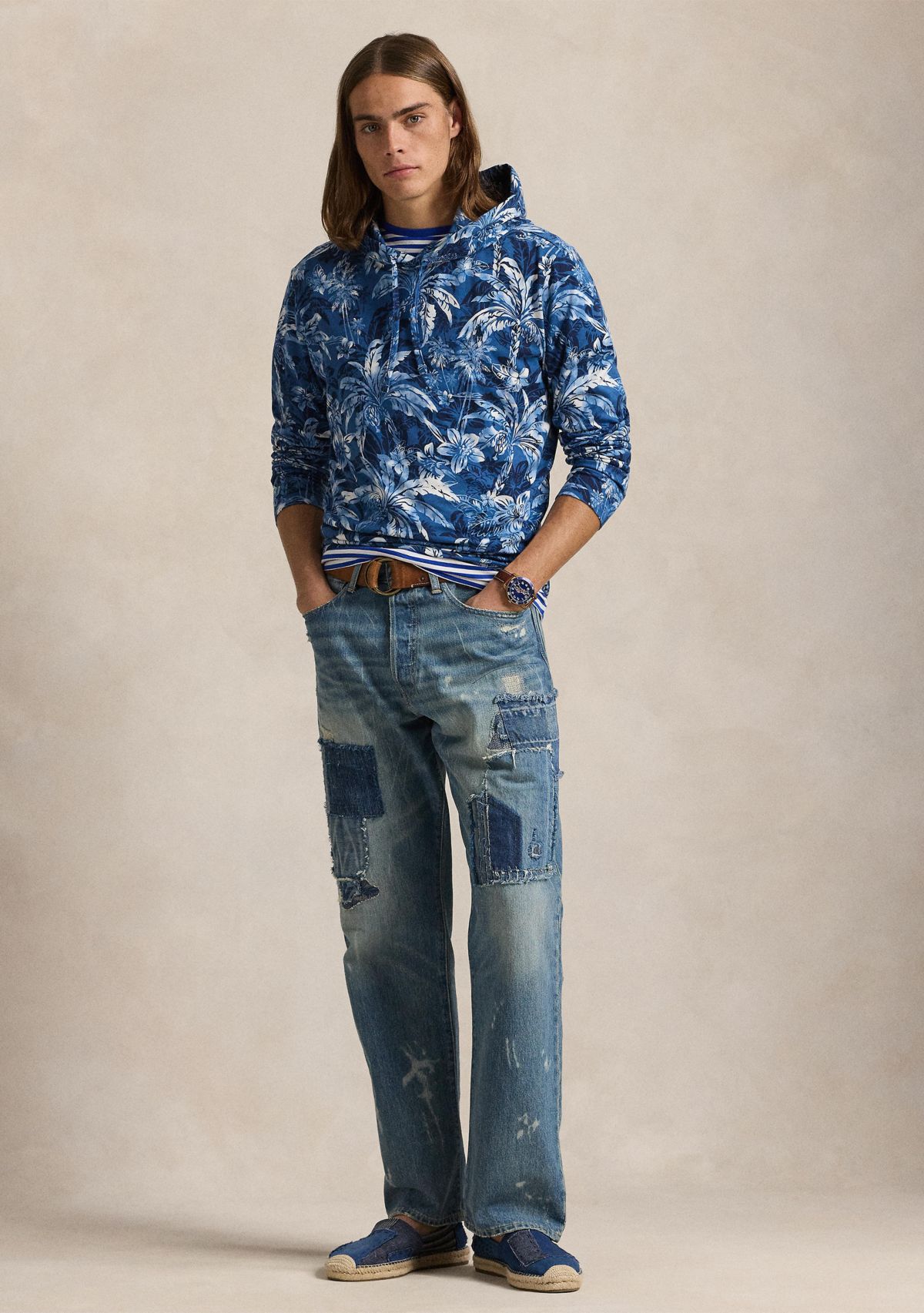 Tropical-Print Jersey Hooded T-Shirt