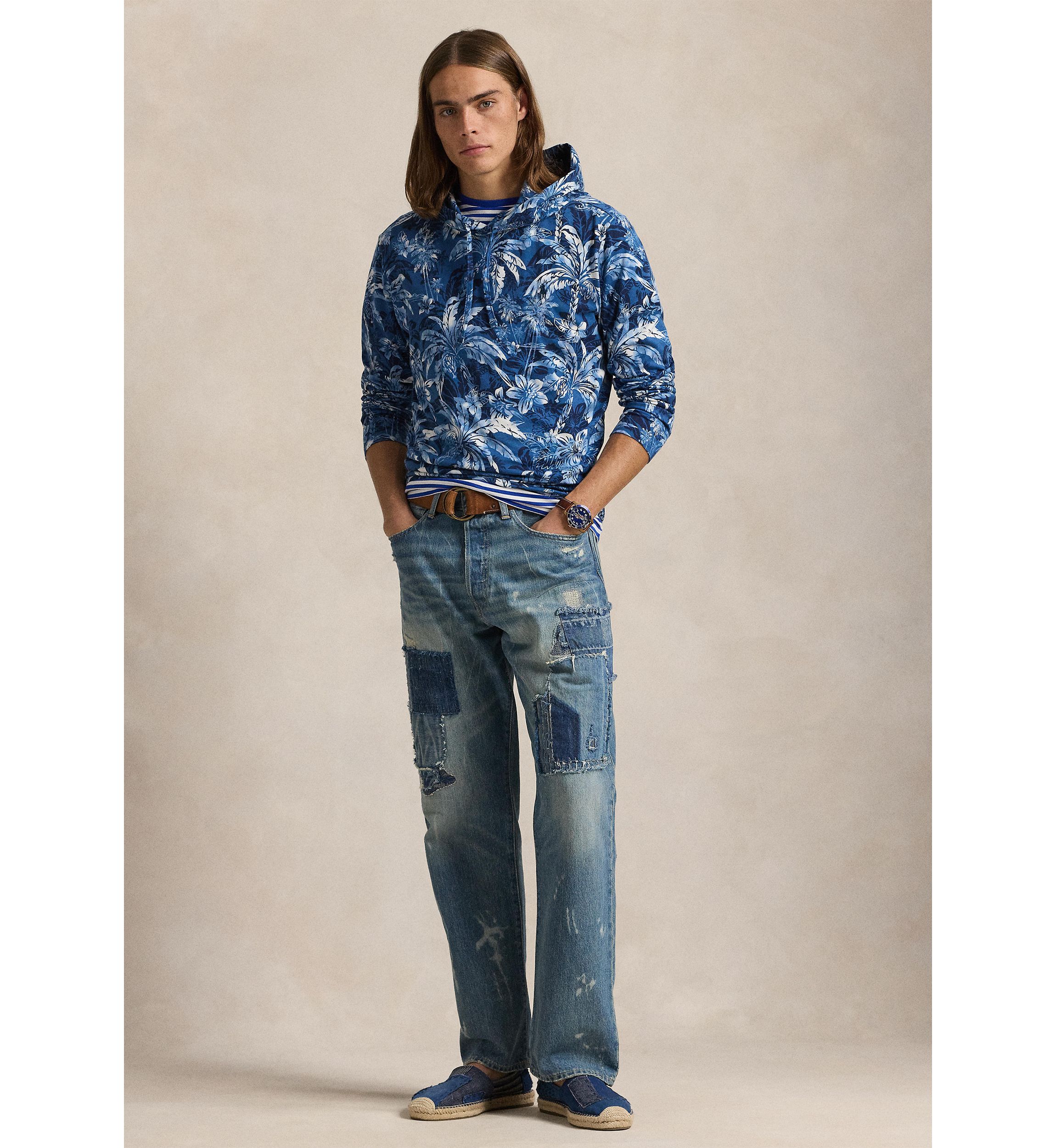 Tropical-Print Jersey Hooded T-Shirt