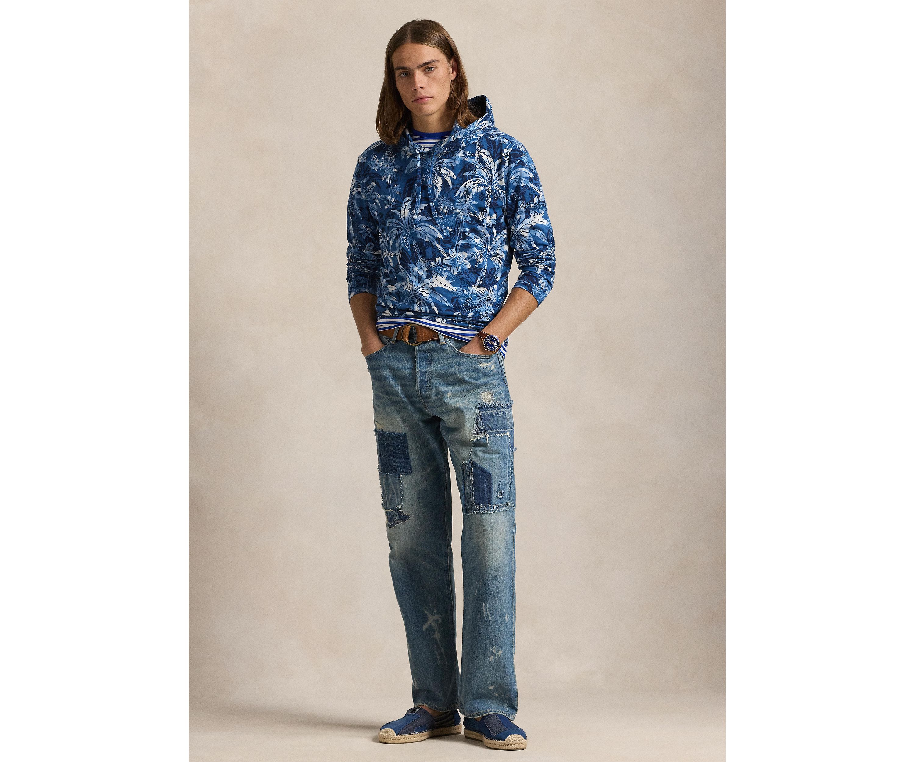 Tropical-Print Jersey Hooded T-Shirt