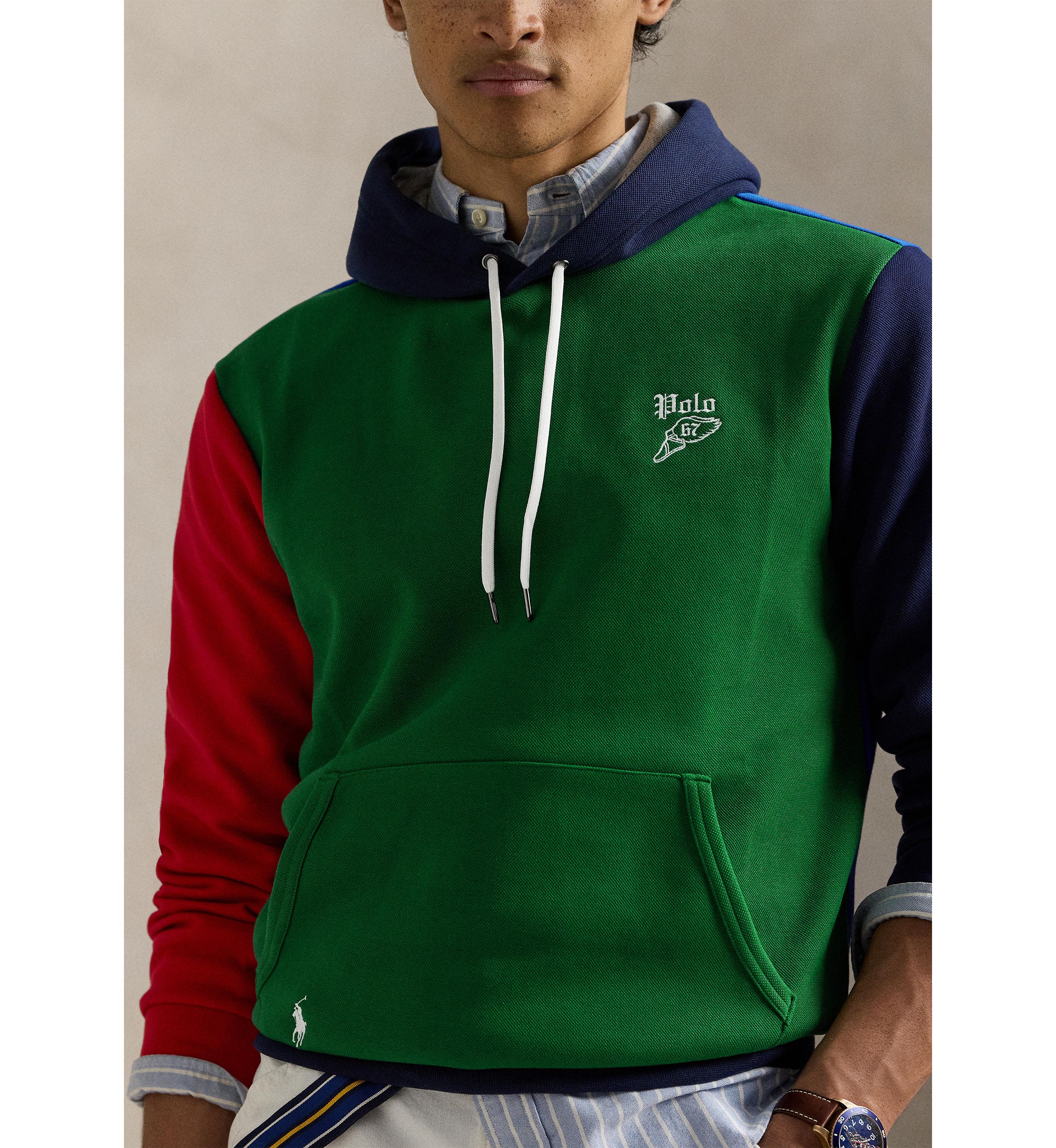 Color-Blocked Double-Knit Mesh Hoodie