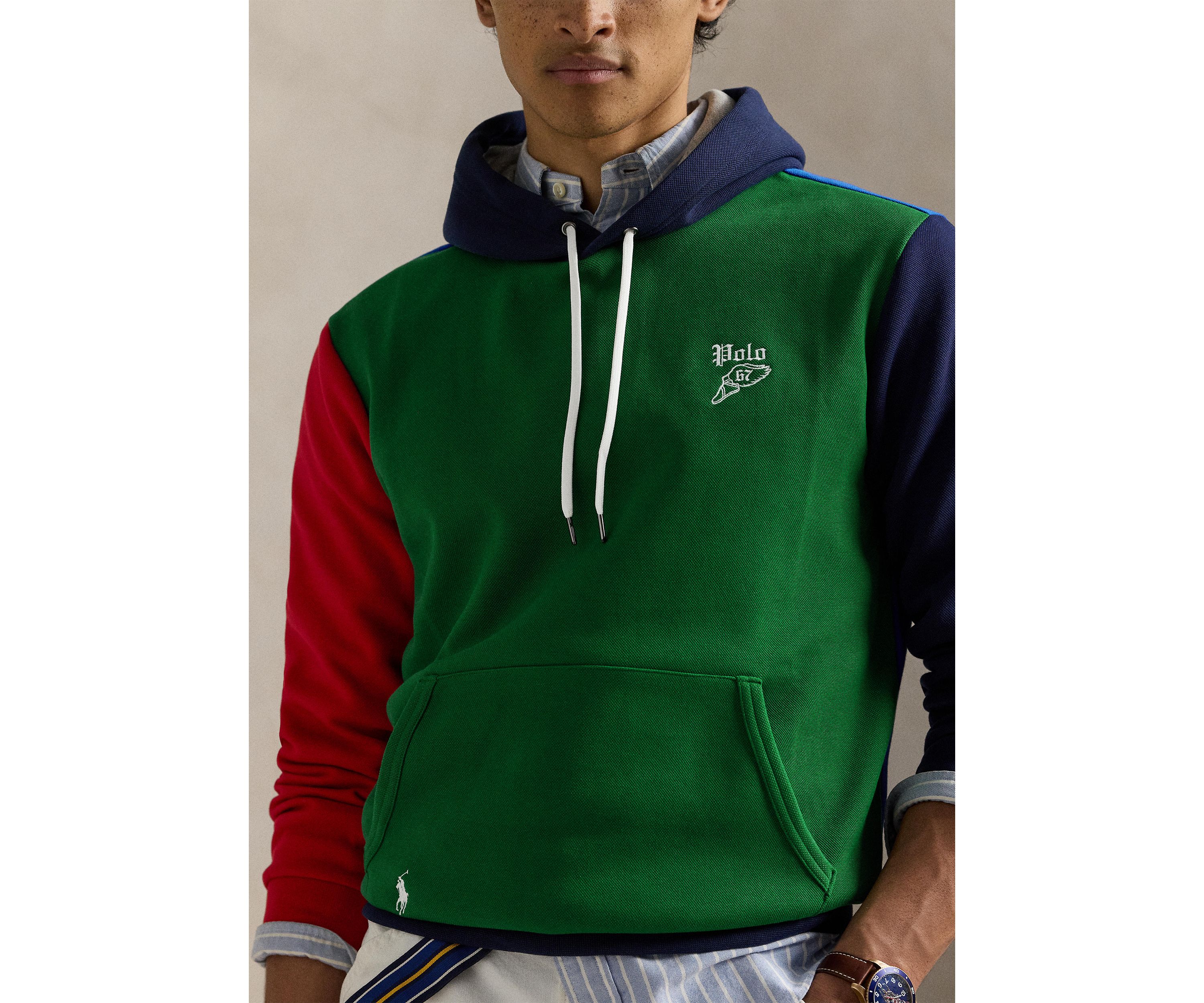 Color-Blocked Double-Knit Mesh Hoodie
