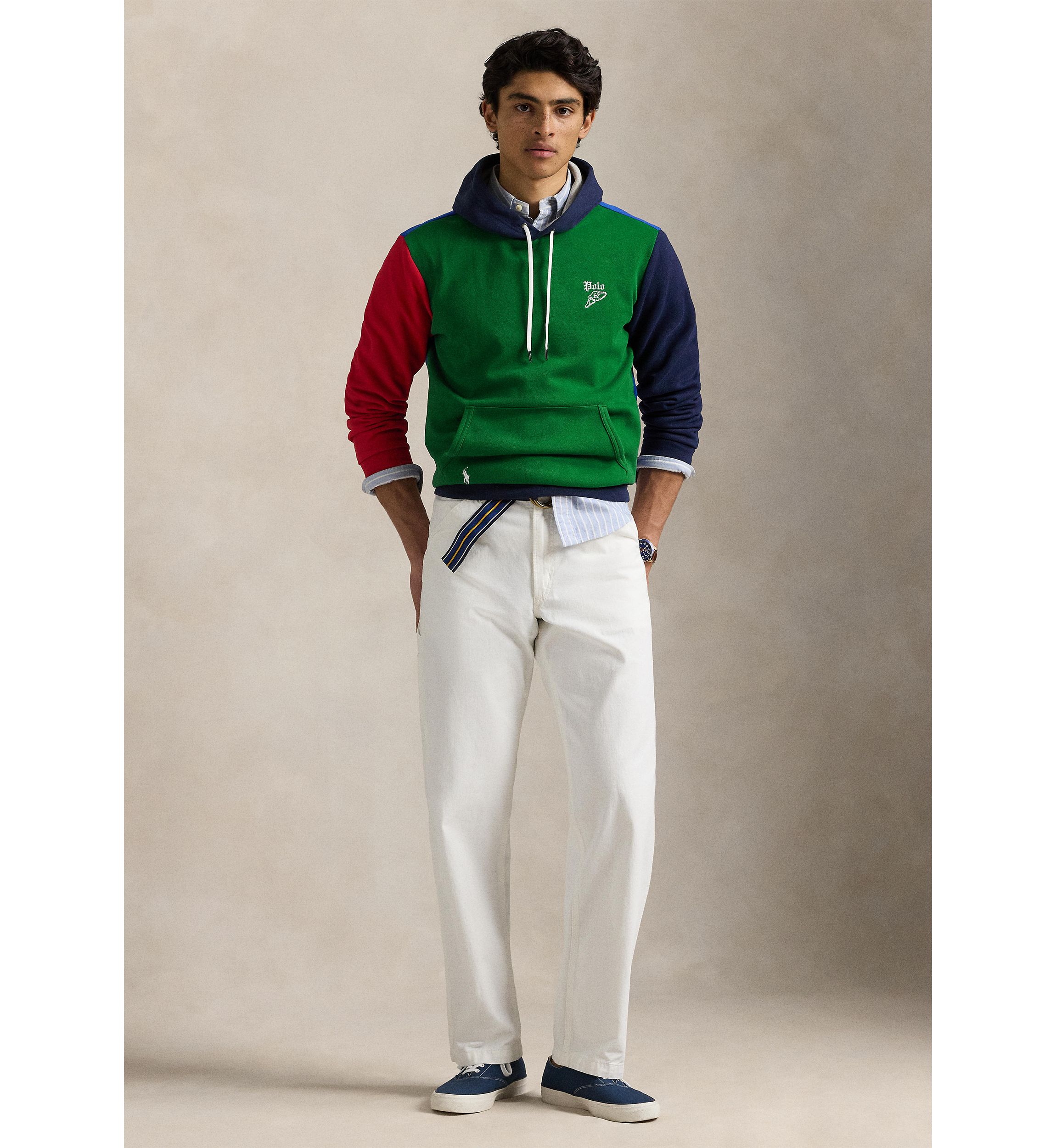 Color-Blocked Double-Knit Mesh Hoodie