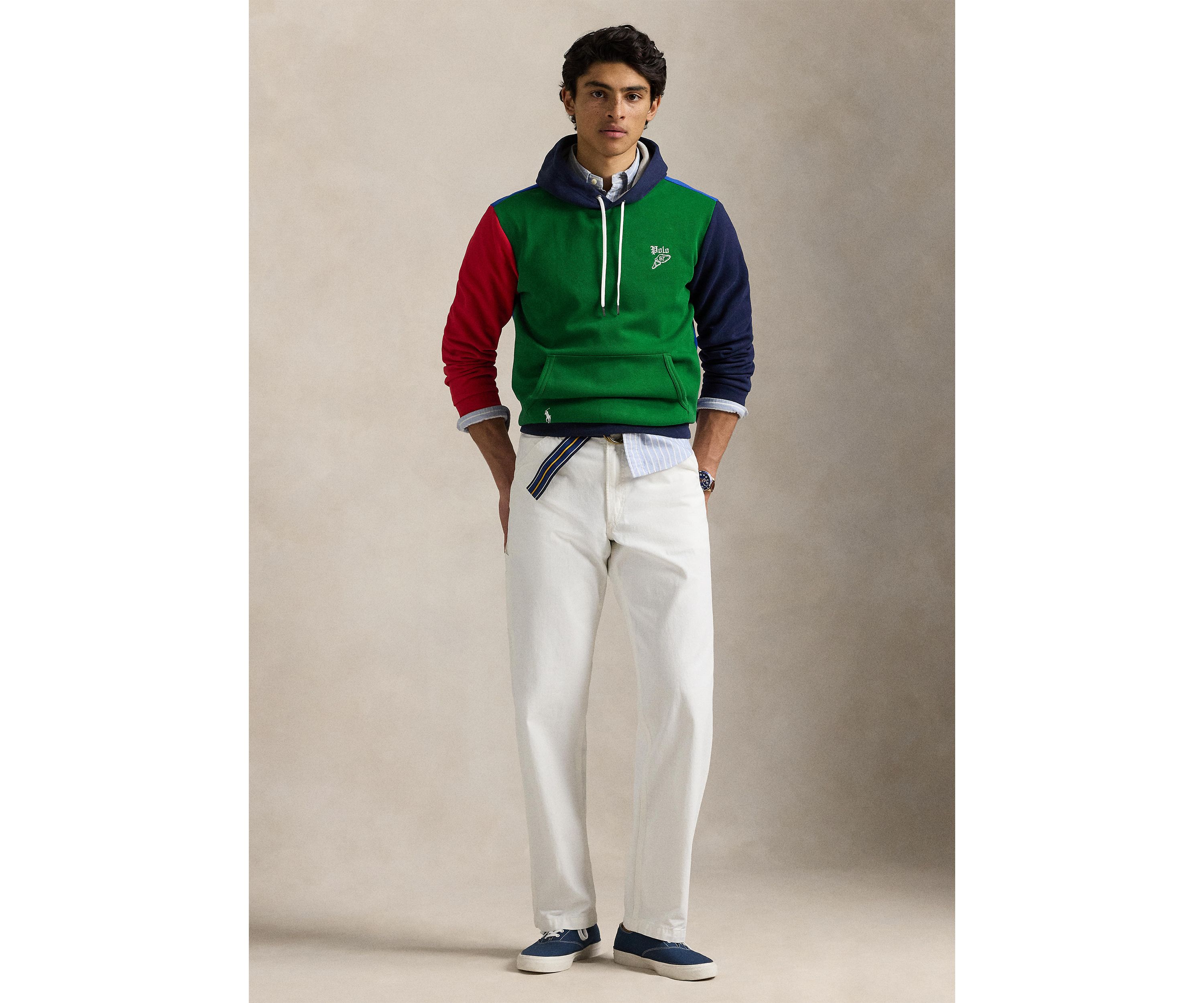 Color-Blocked Double-Knit Mesh Hoodie