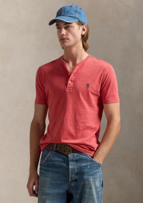 Polo Ralph Lauren Men's Slub Jersey Short-Sleeve Henley Shirt, Red, Large