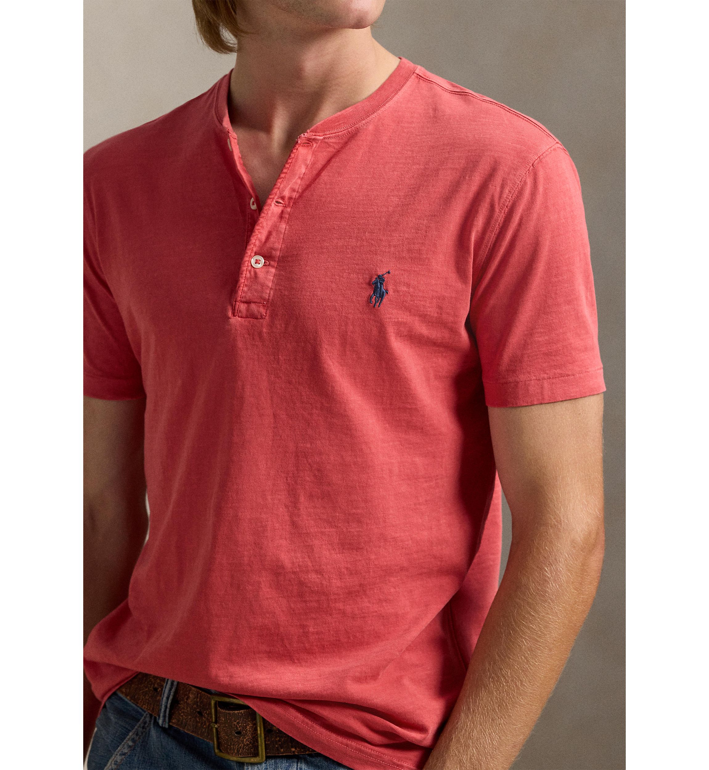 Slub Jersey Short-Sleeve Henley Shirt
