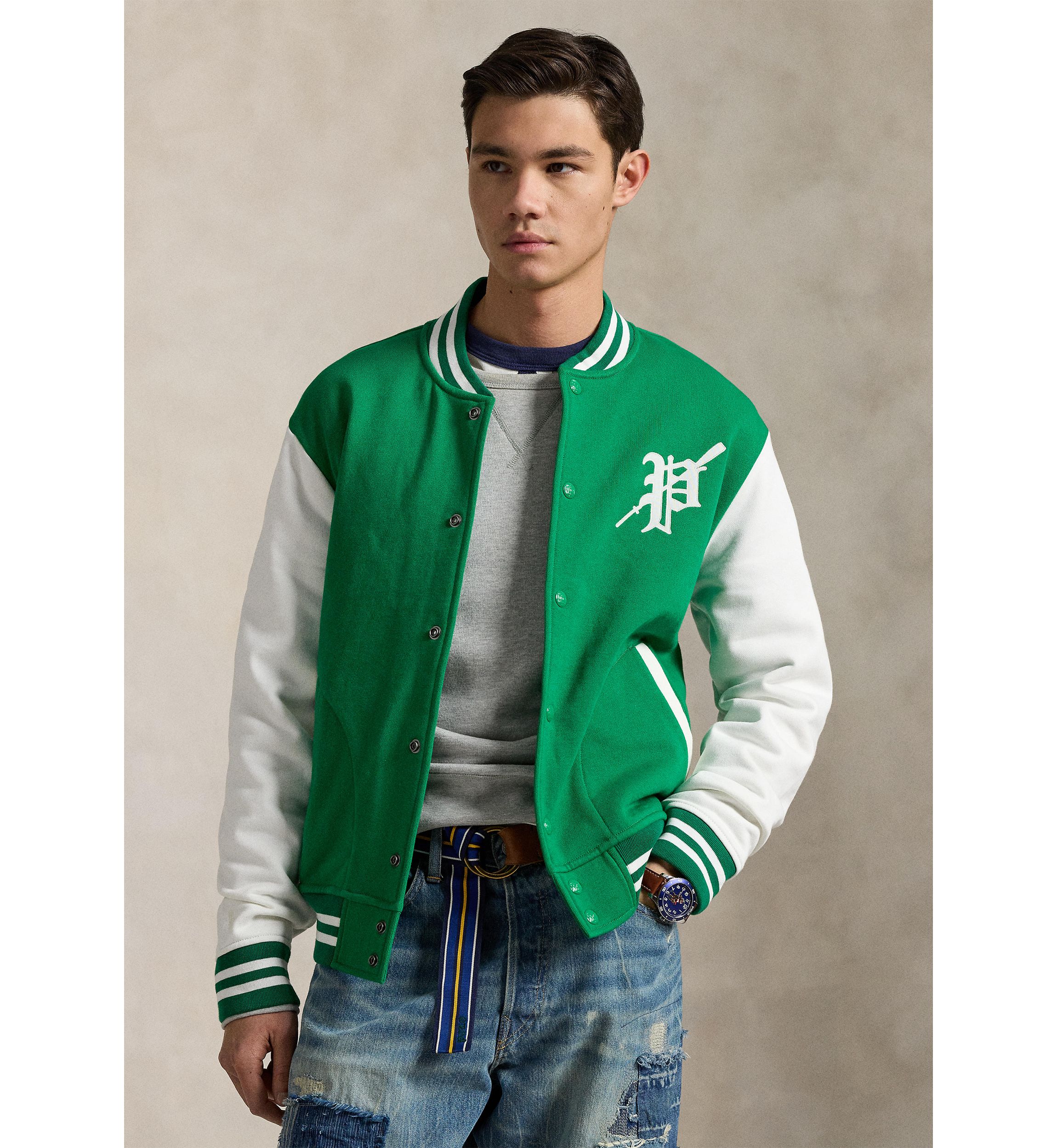 Fleece Graphic Baseball Jacket