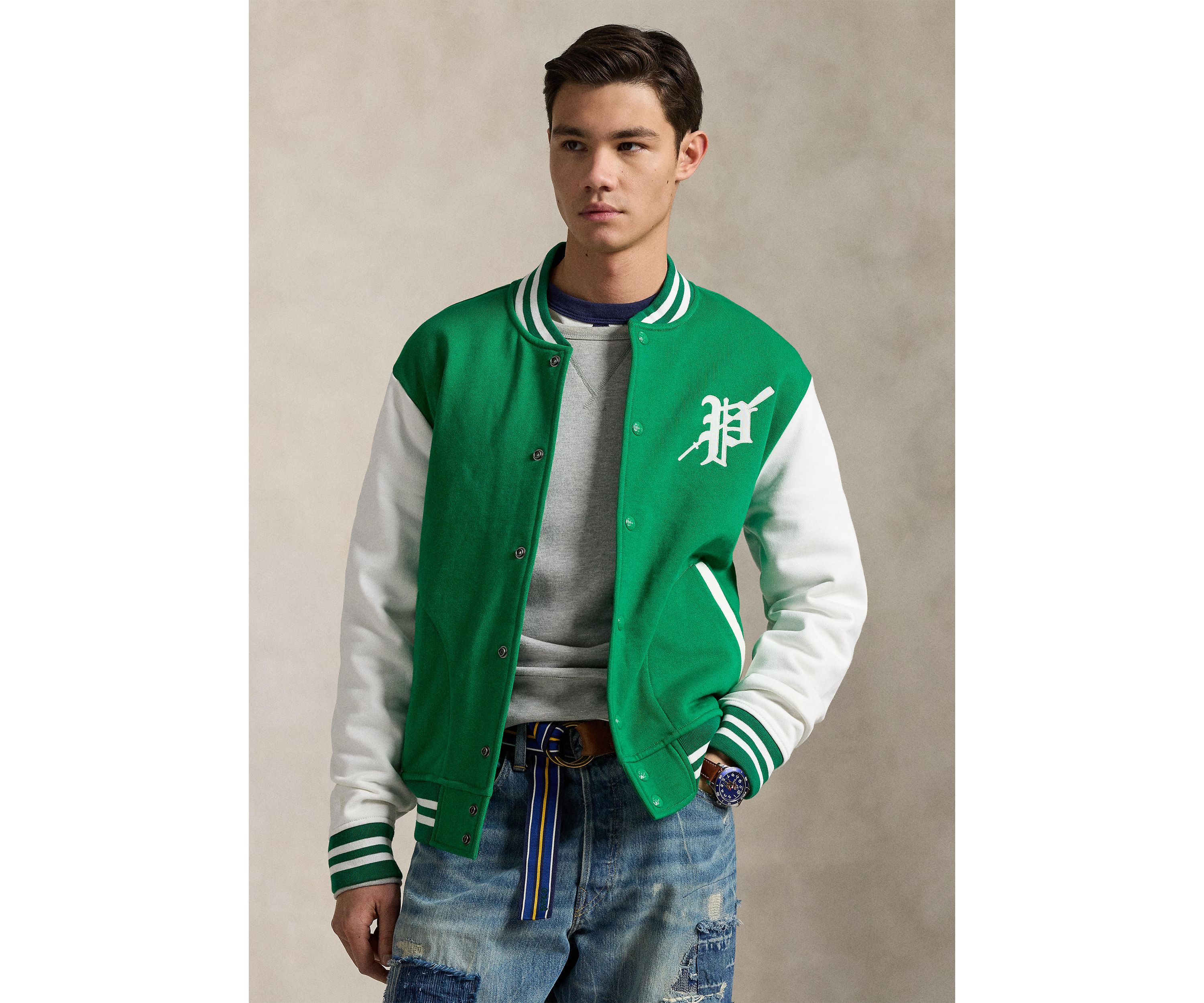 Fleece Graphic Baseball Jacket