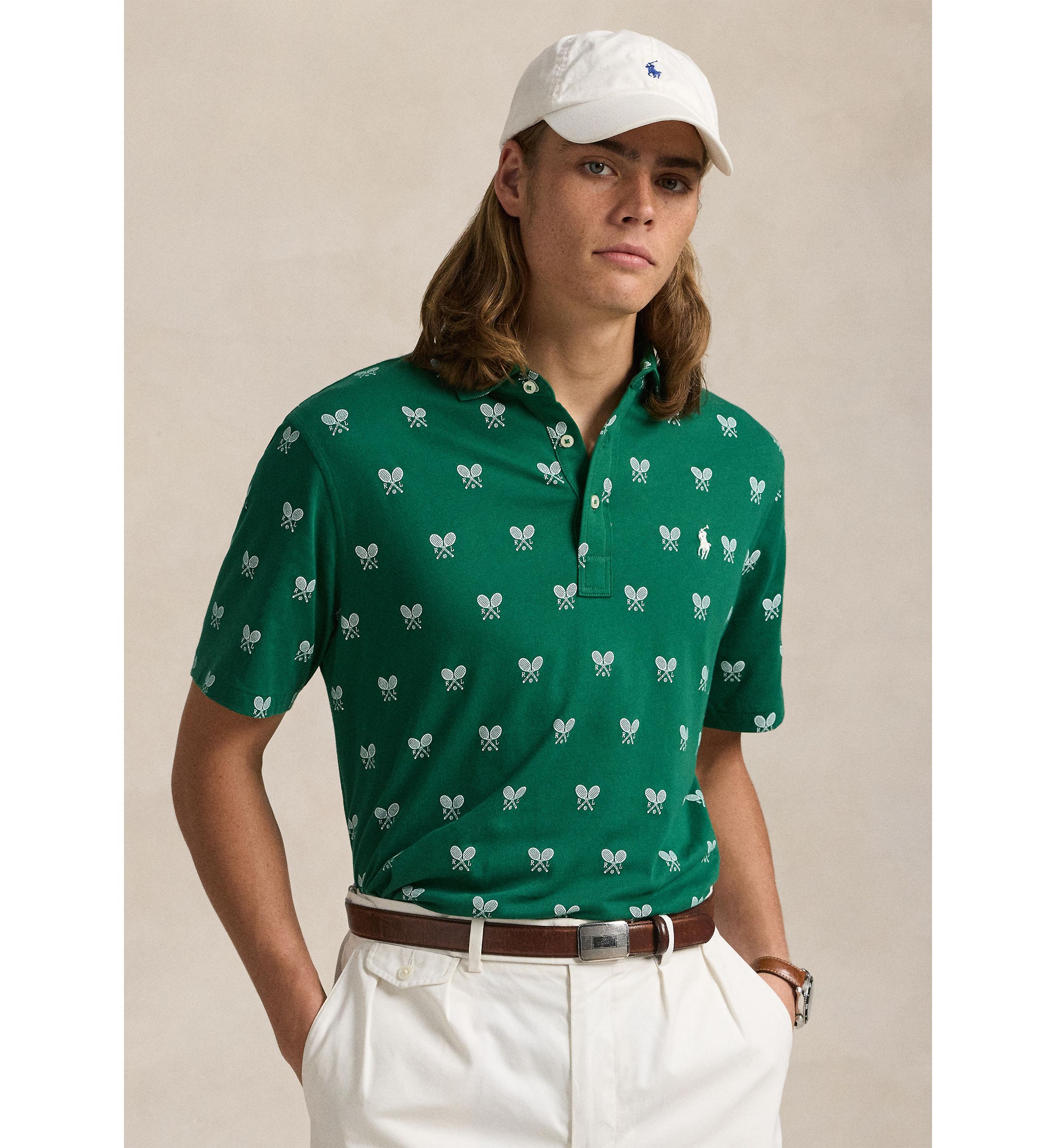 Classic Fit Racquet-Print Polo Shirt