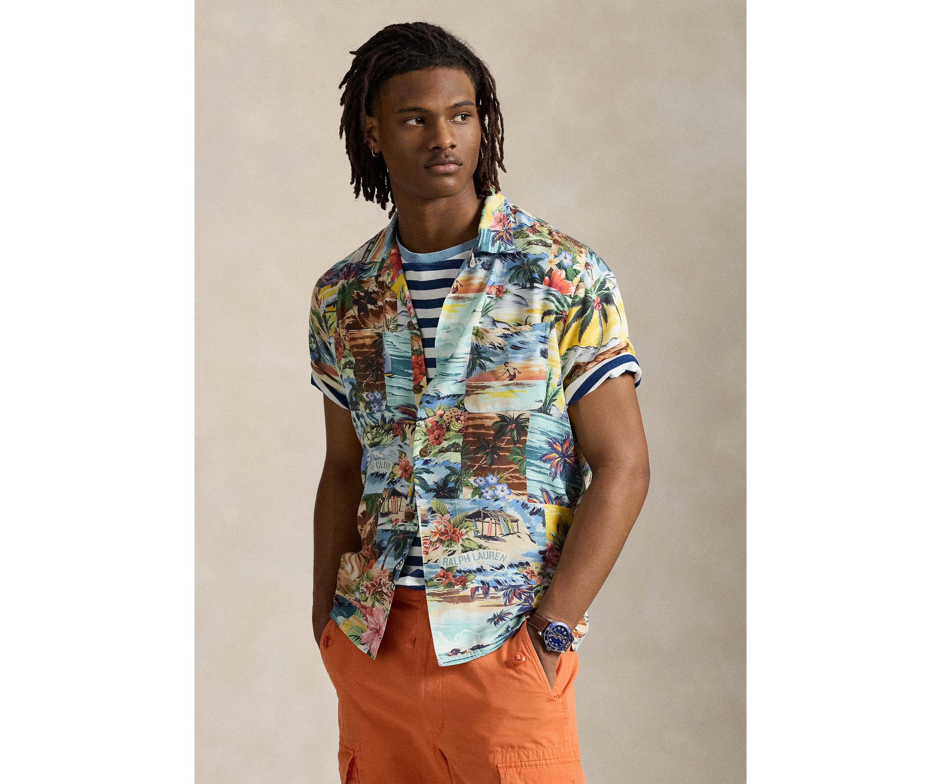 Classic Fit Patchwork Print Camp Shirt