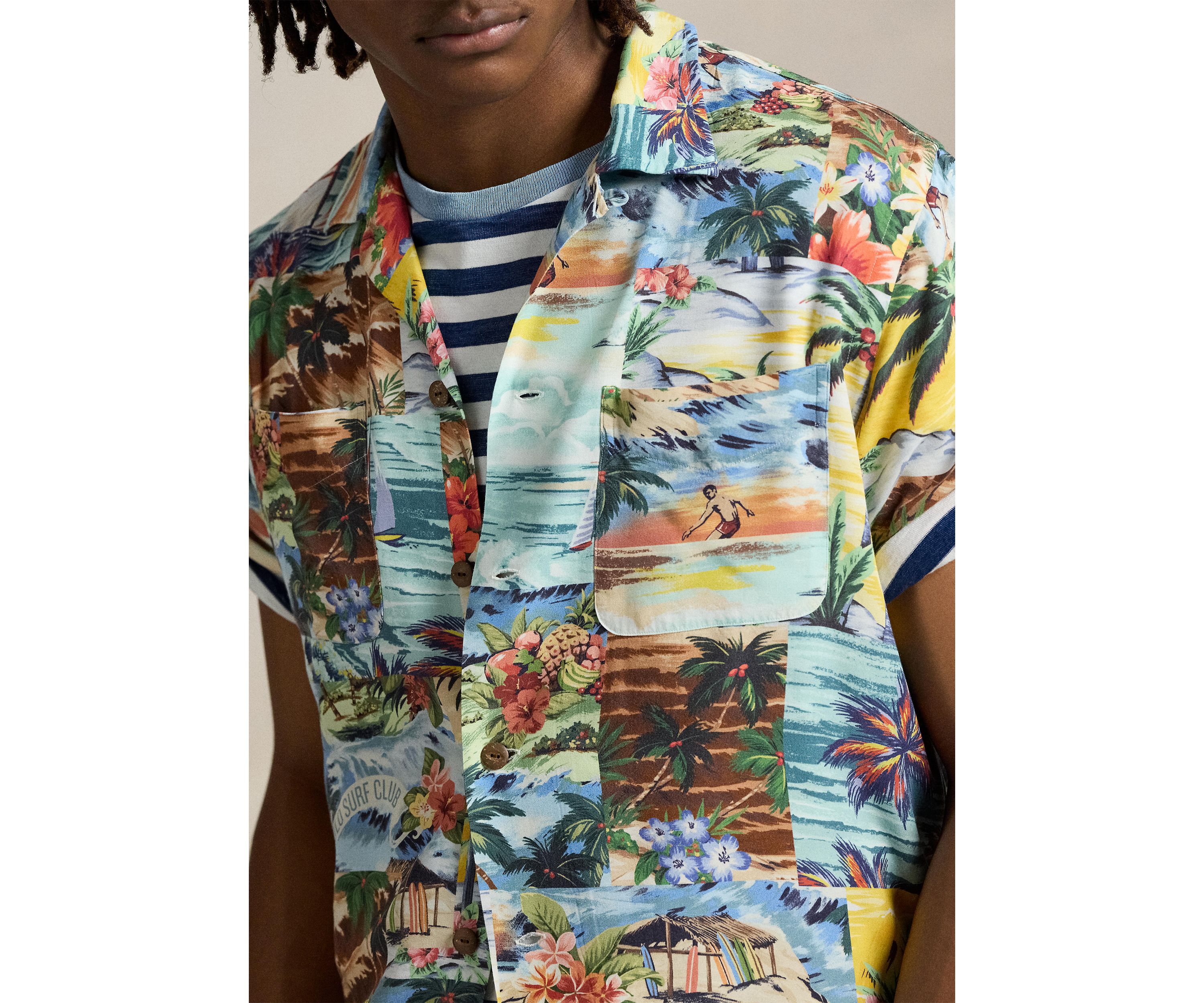 Classic Fit Patchwork Print Camp Shirt