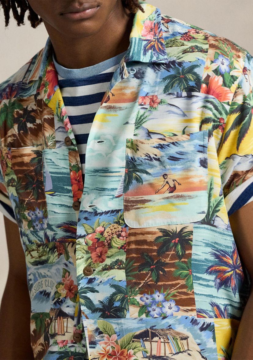 Classic Fit Patchwork Print Camp Shirt