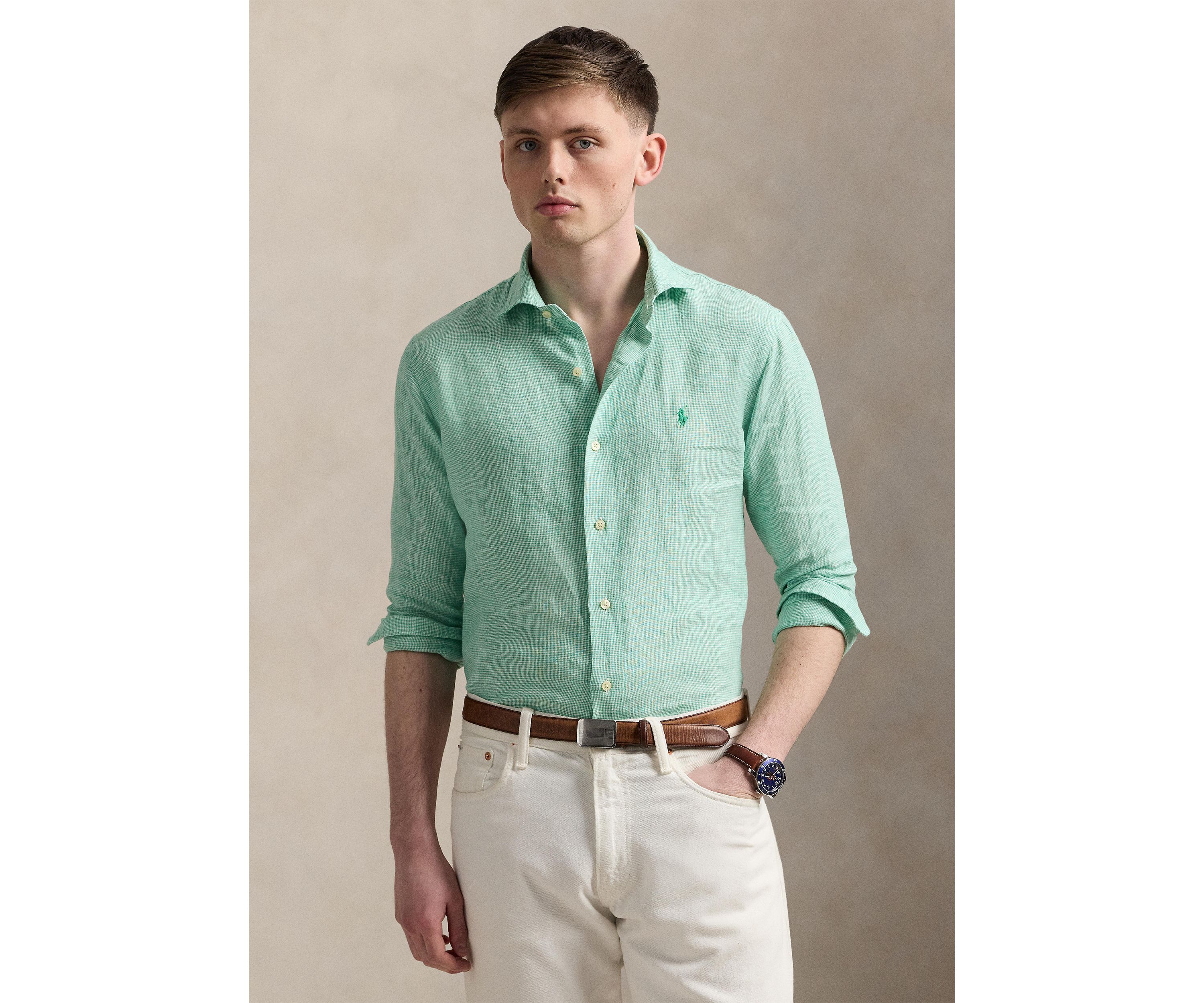 Classic Fit Houndstooth Linen Shirt