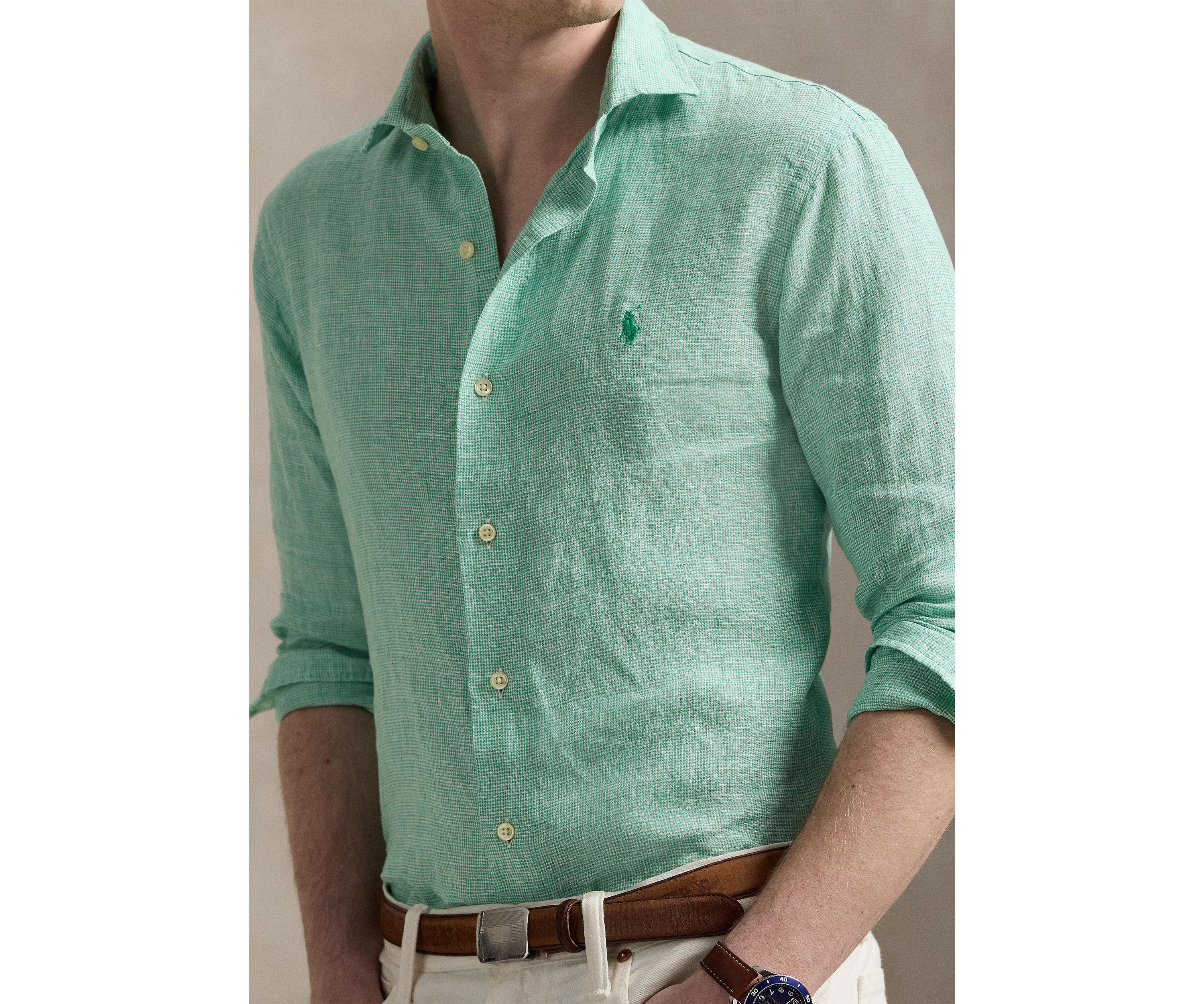 Classic Fit Houndstooth Linen Shirt