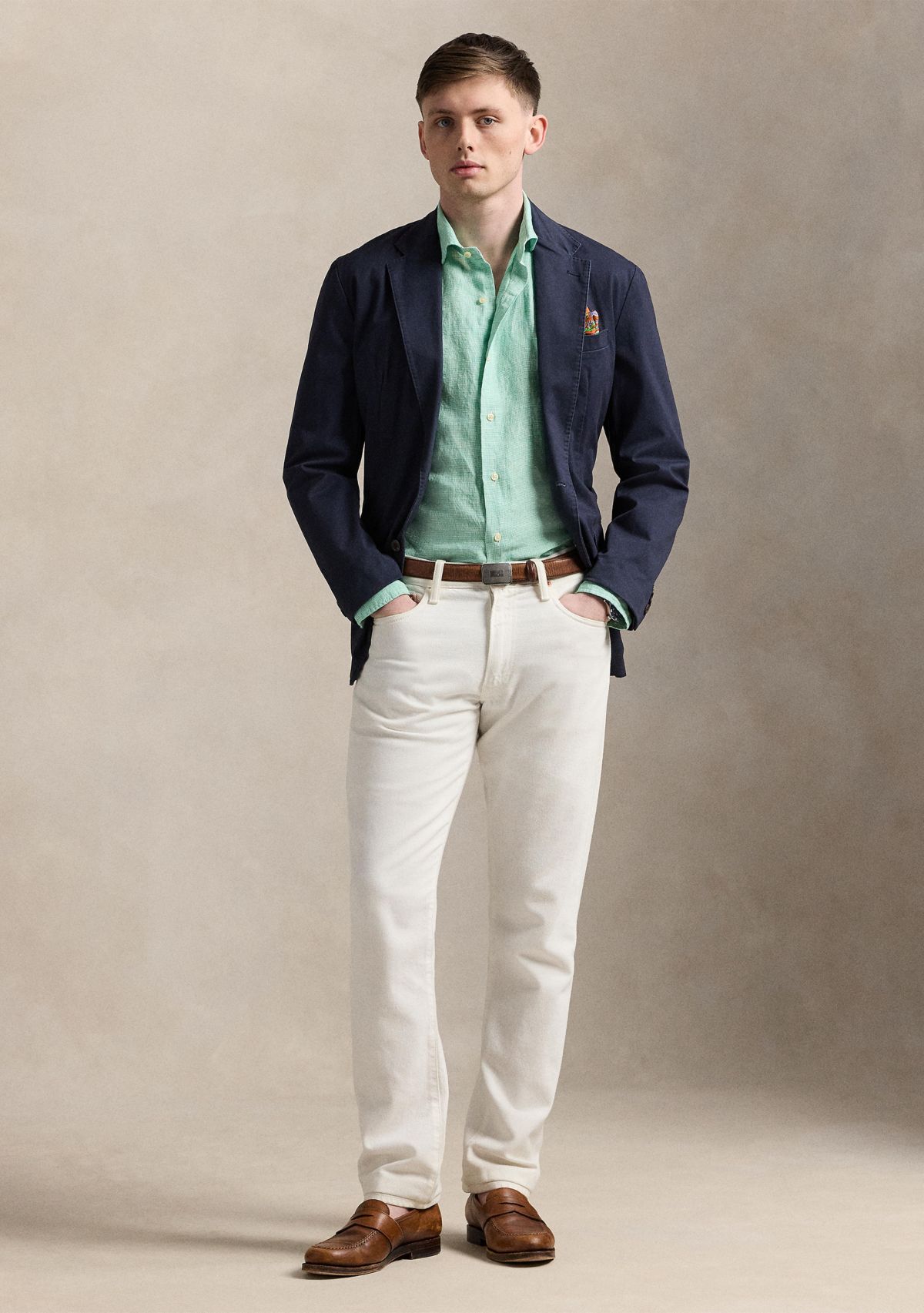 Classic Fit Houndstooth Linen Shirt