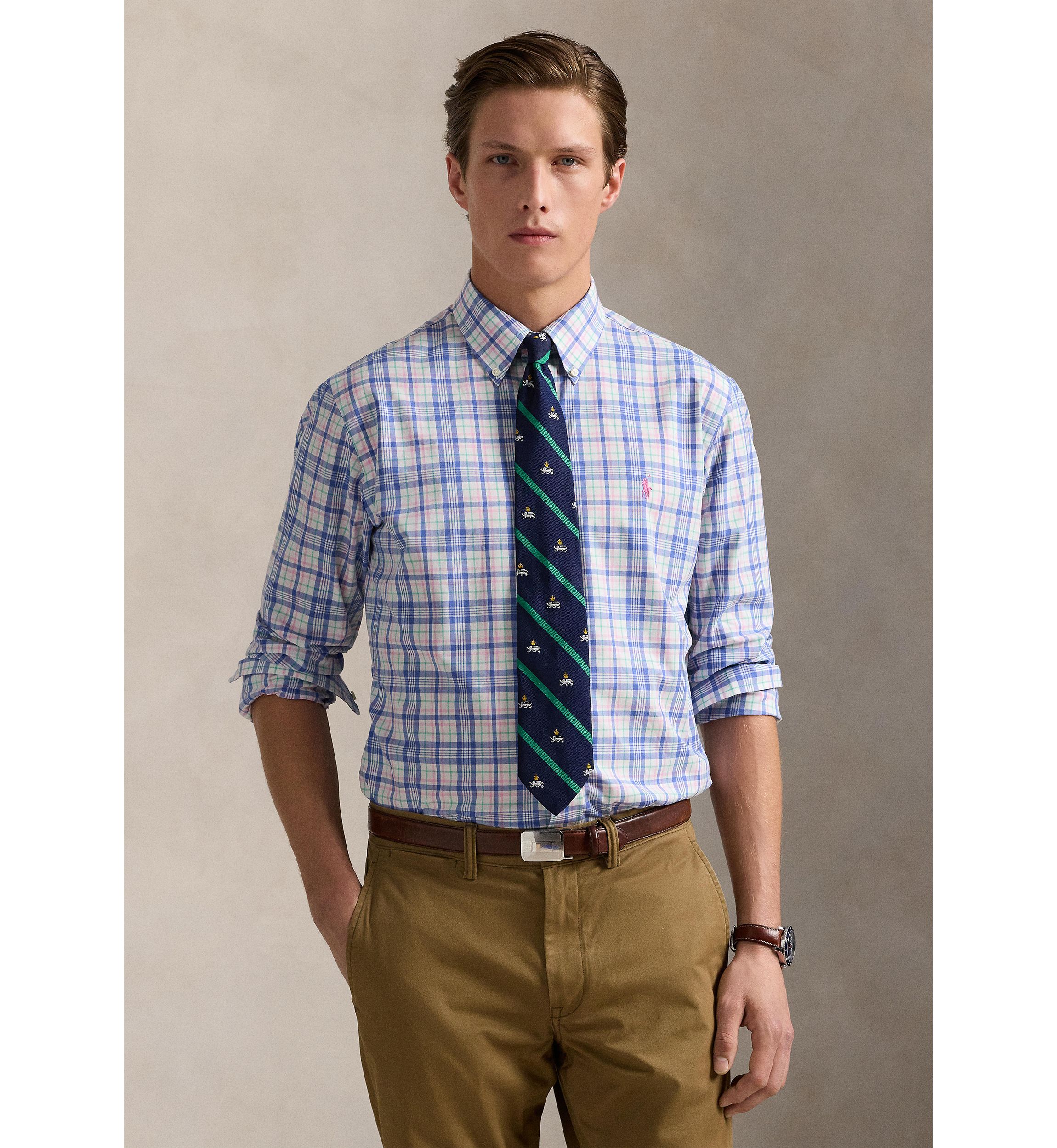 Classic Fit Checked Stretch Poplin Shirt