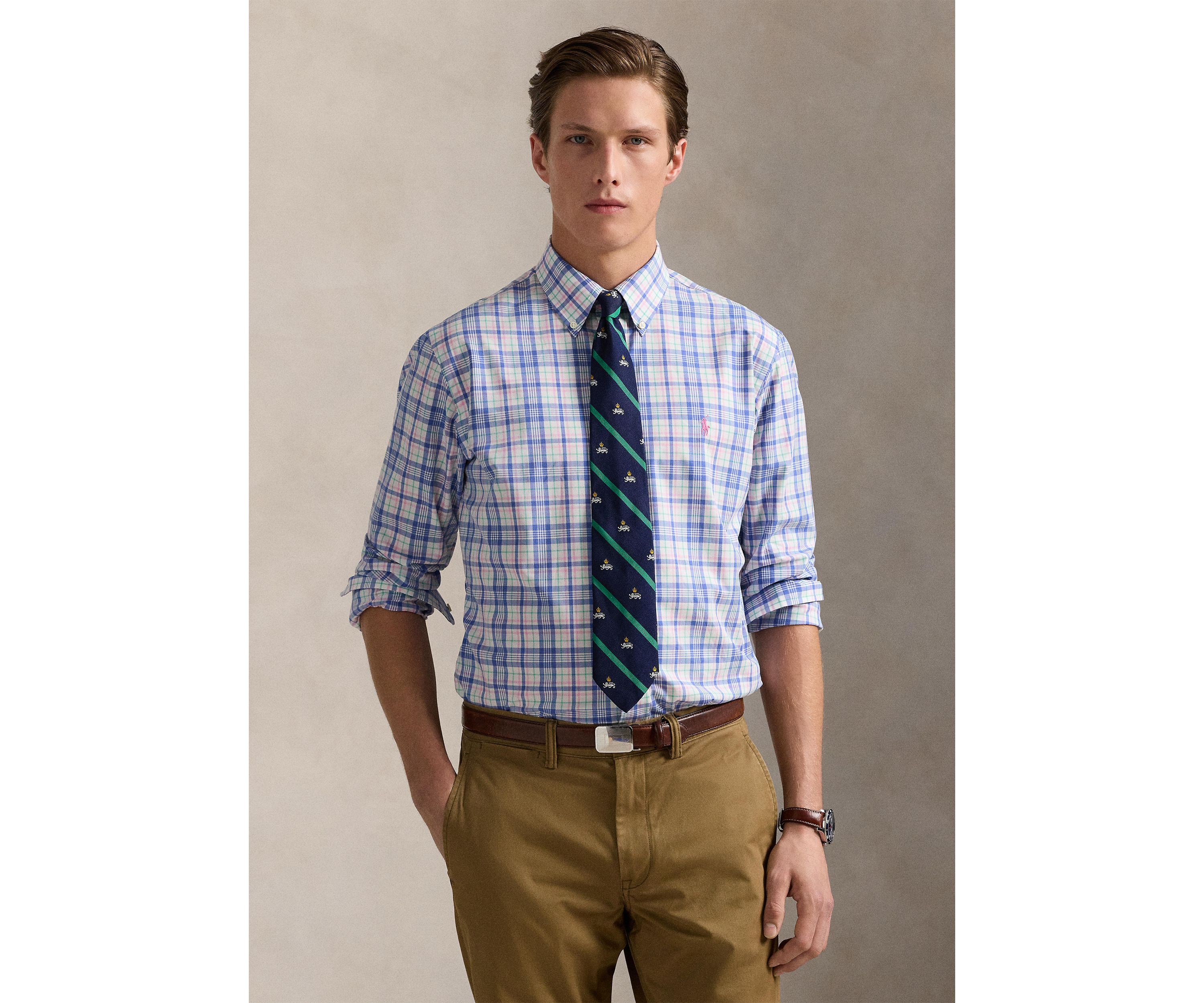 Classic Fit Checked Stretch Poplin Shirt