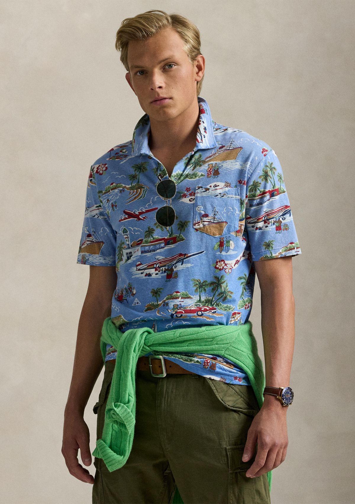 Standard Fit Bear Linen-Cotton Polo Shirt 