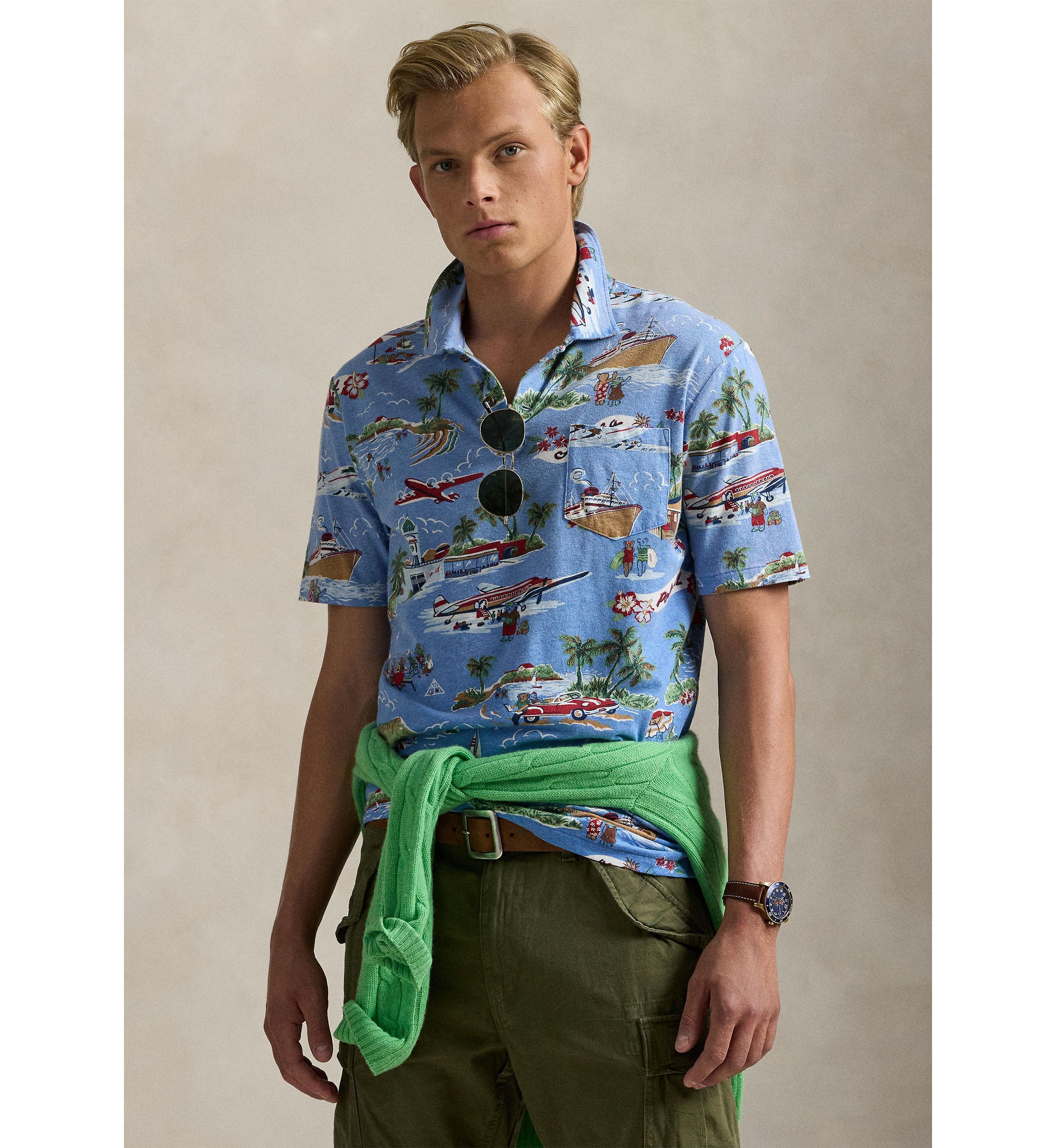 Standard Fit Bear Linen-Cotton Polo Shirt 