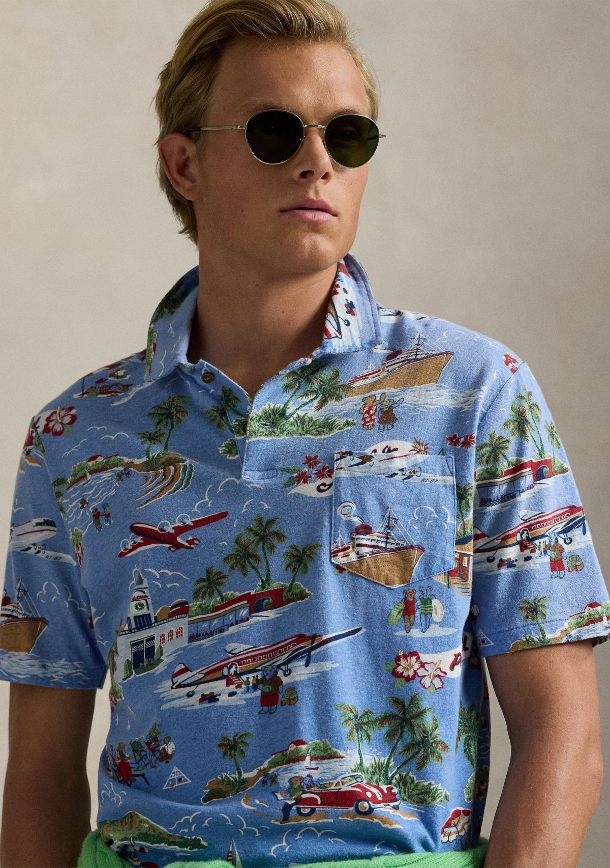 Standard Fit Bear Linen-Cotton Polo Shirt 